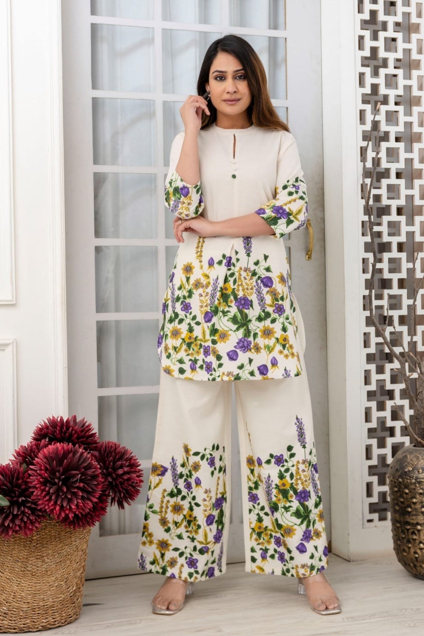 Basant Bliss Coord Set - Lavender and Yellow