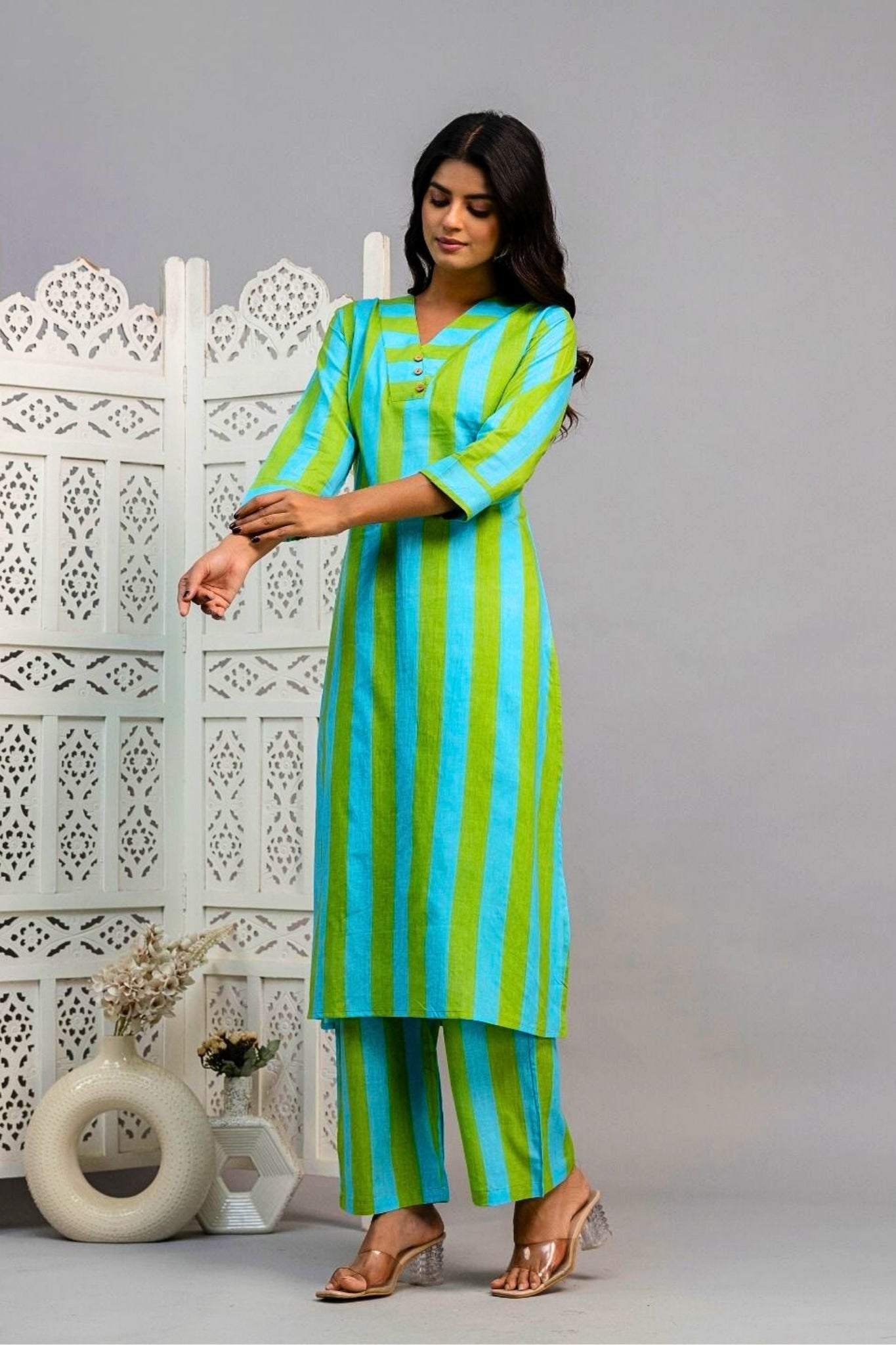 Auréline Coord Set - Blue and Green
