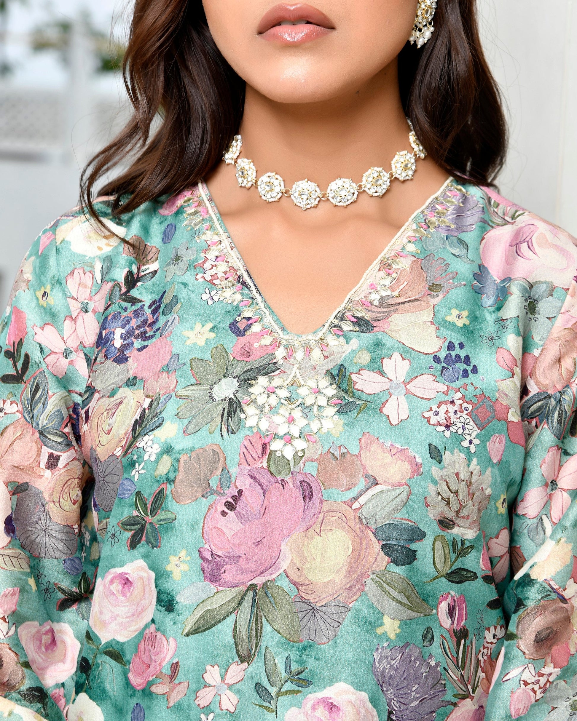 Women Tissue gota Embroidered Suit Set with Solid Pant and Embroidered Dupatta