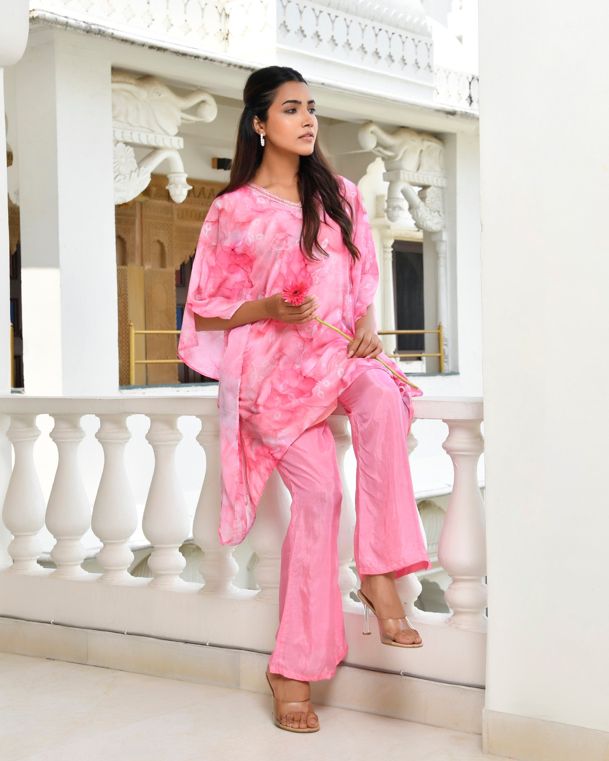 Women Marble Print  kaftan pant set