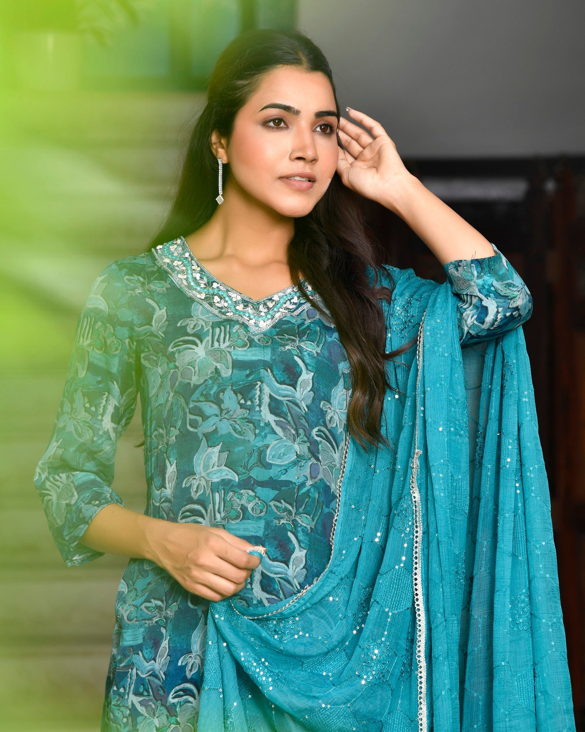 Women crepe embroidered suit set