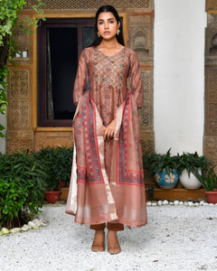 Women Chanderi Printed Suit Set with pant and printed dupatta