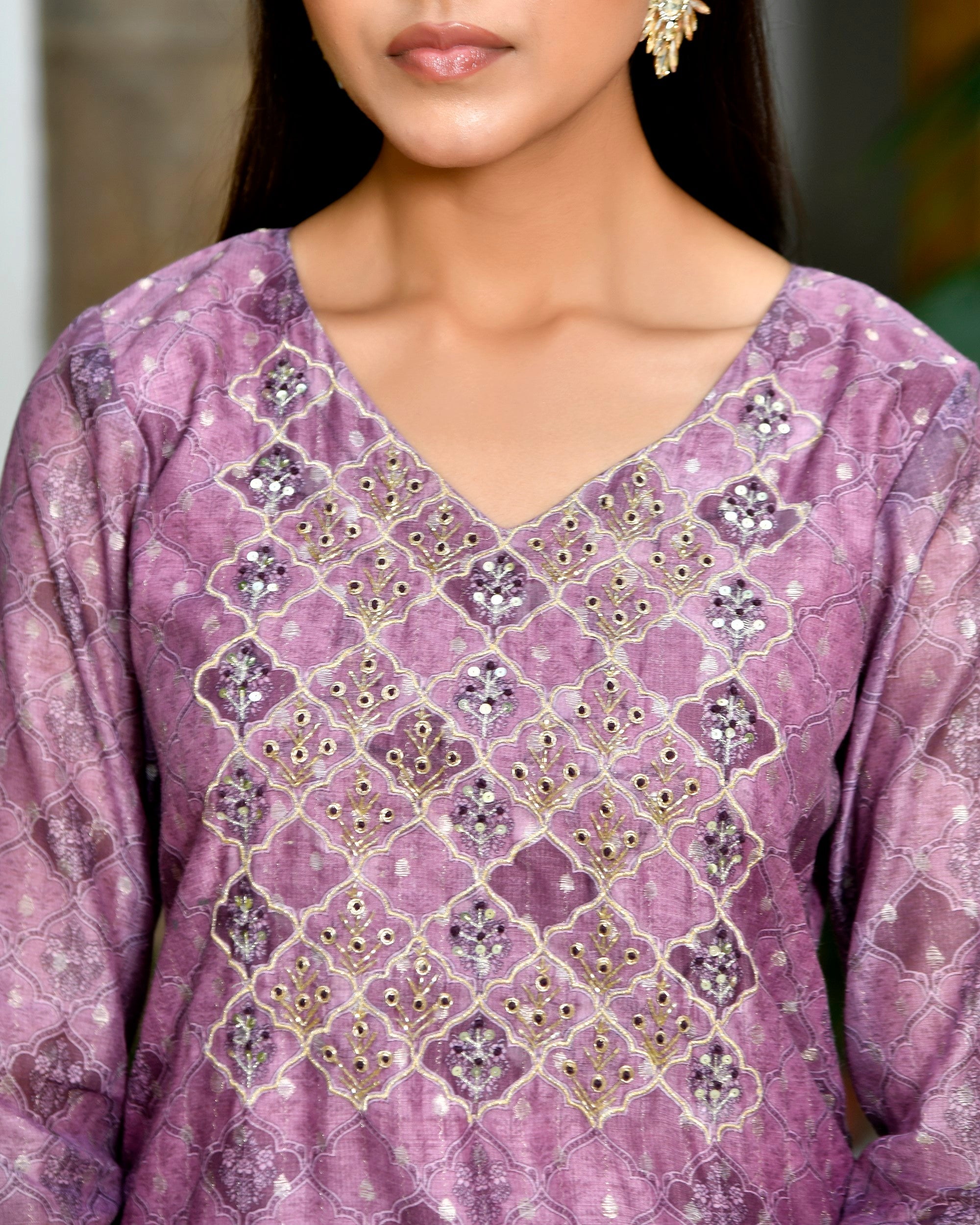 Women Chanderi Printed Suit Set with pant and printed dupatta