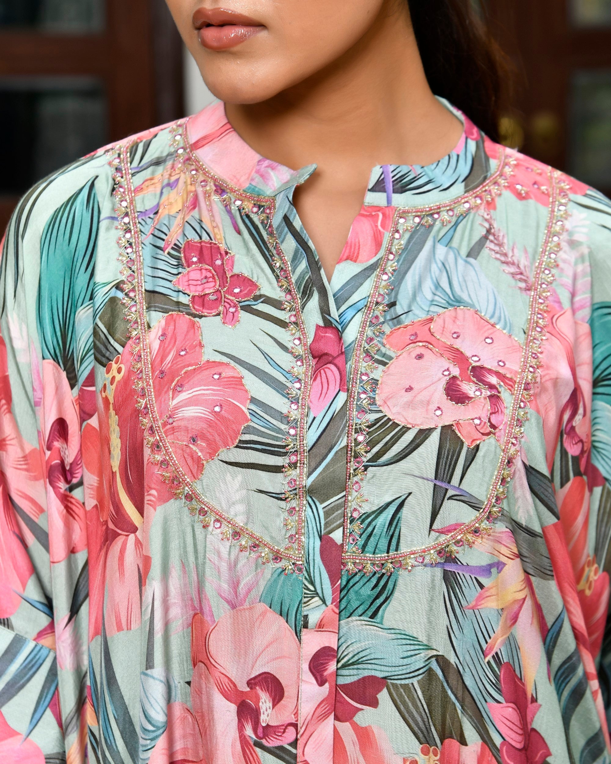 Women Digital Printed Kaftan Set with solid pant