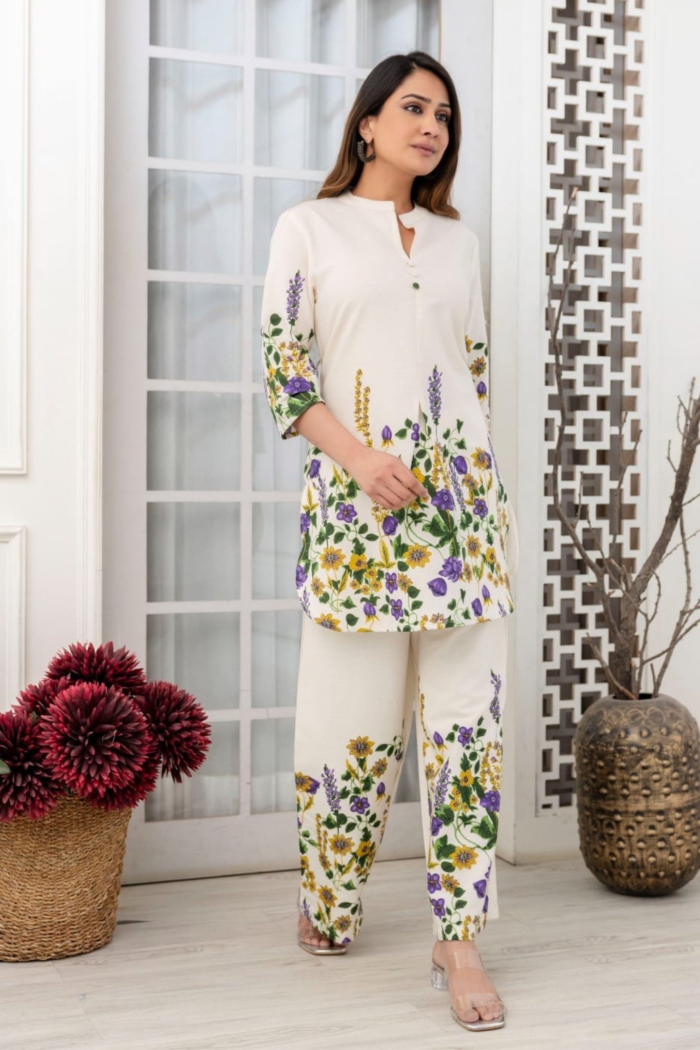 Basant Bliss Coord Set - Lavender and Yellow