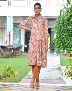 Women's Brown Cotton Digital Printed Cord Set