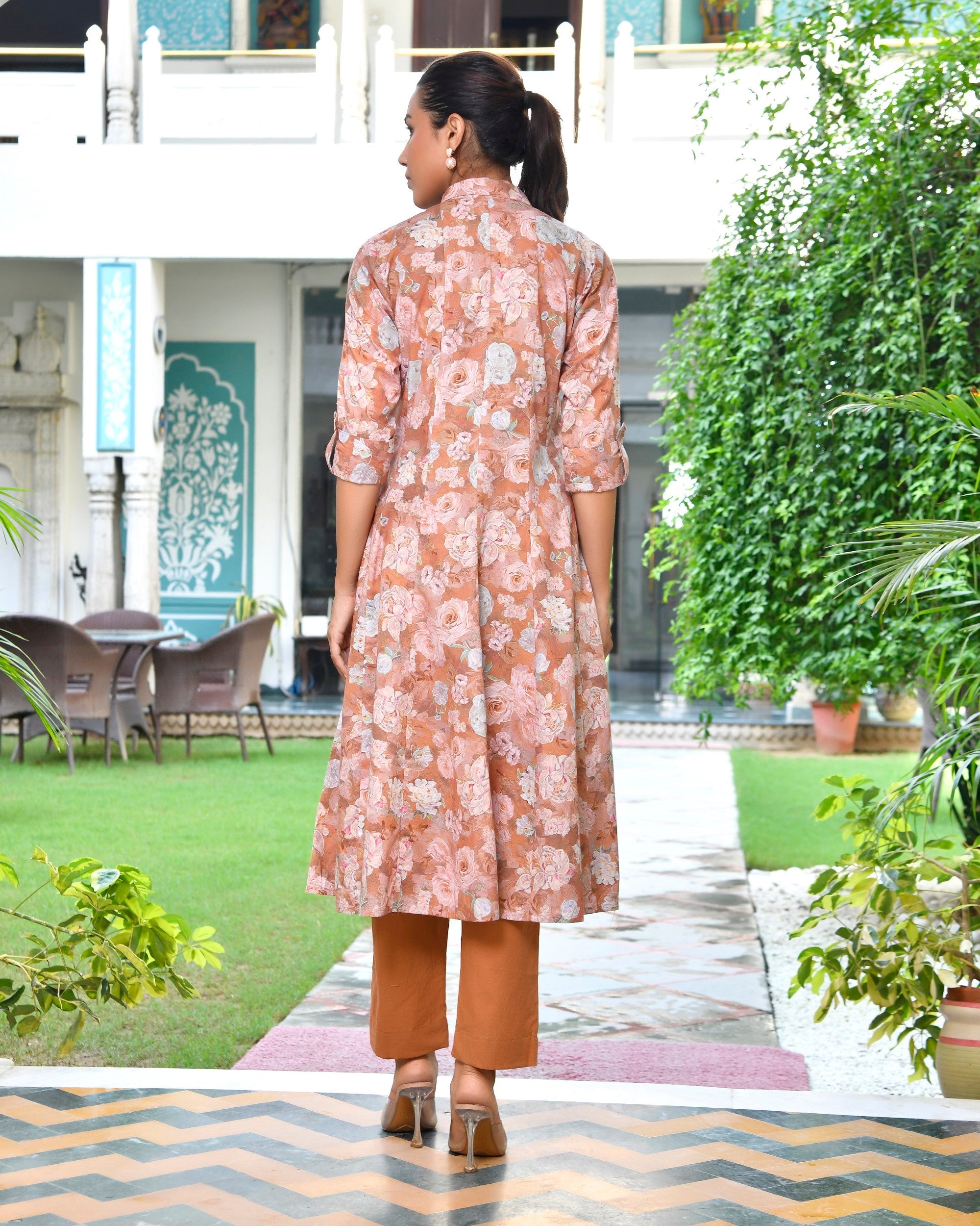 Women's Brown Cotton Digital Printed Cord Set