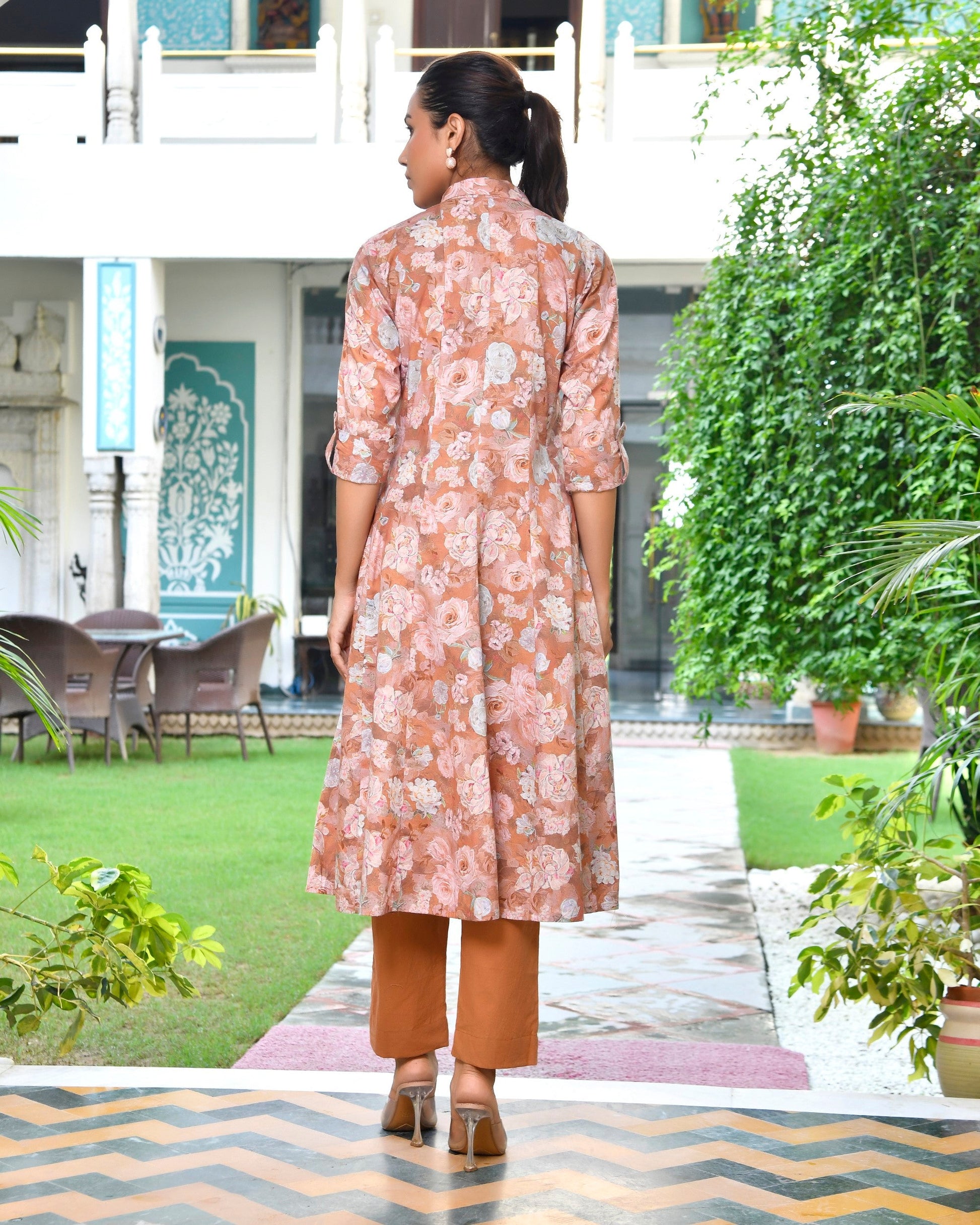 Women's Brown Cotton Digital Printed Cord Set