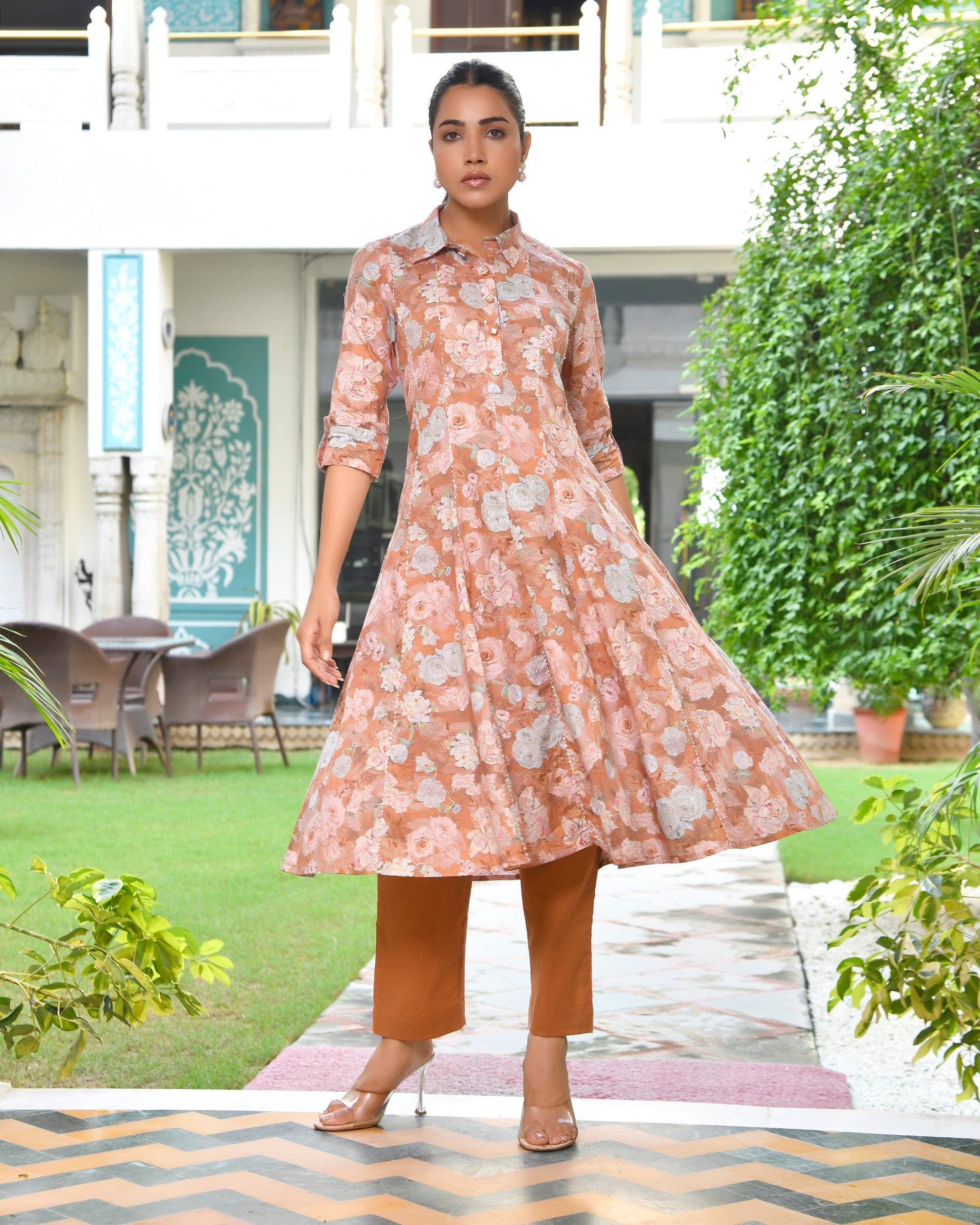 Women's Brown Cotton Digital Printed Cord Set