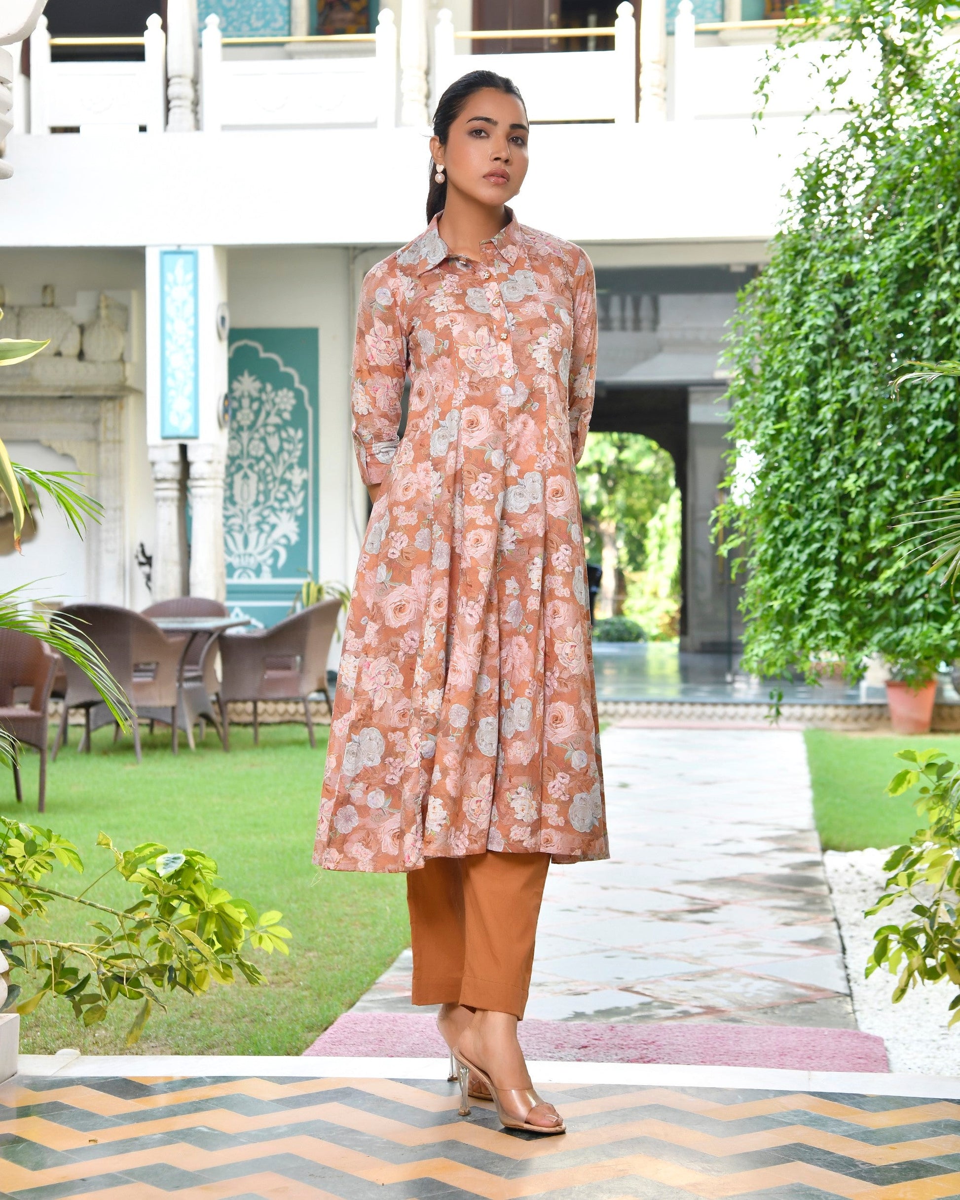 Women's Brown Cotton Digital Printed Cord Set