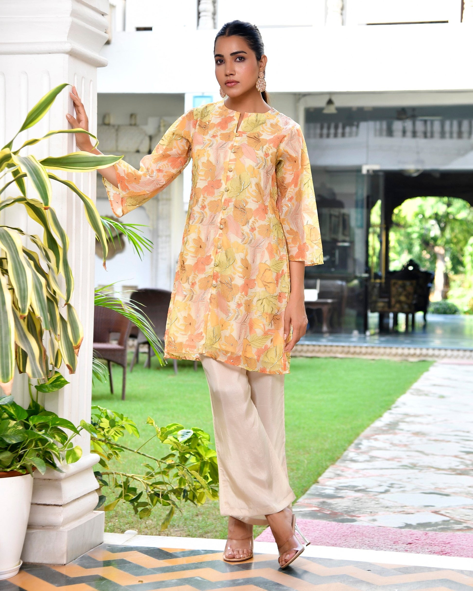 Women Digital Printed cord set with solid pants