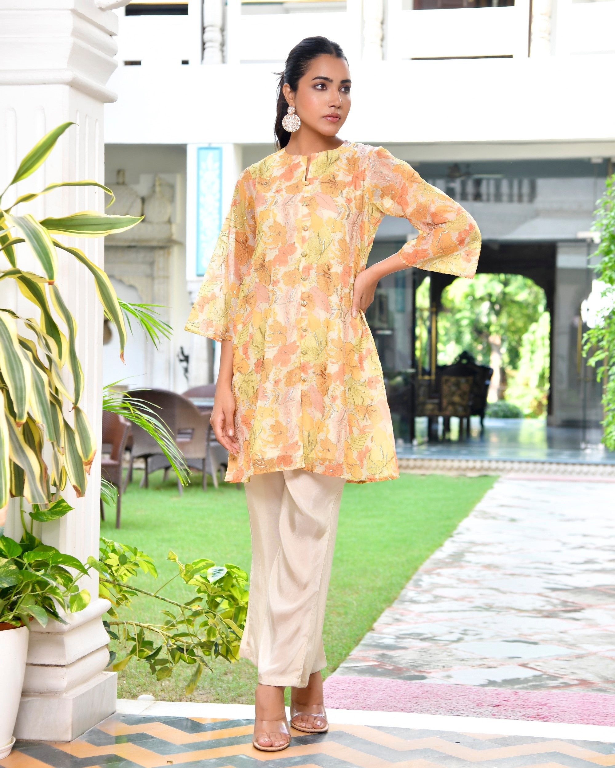 Women Digital Printed cord set with solid pants