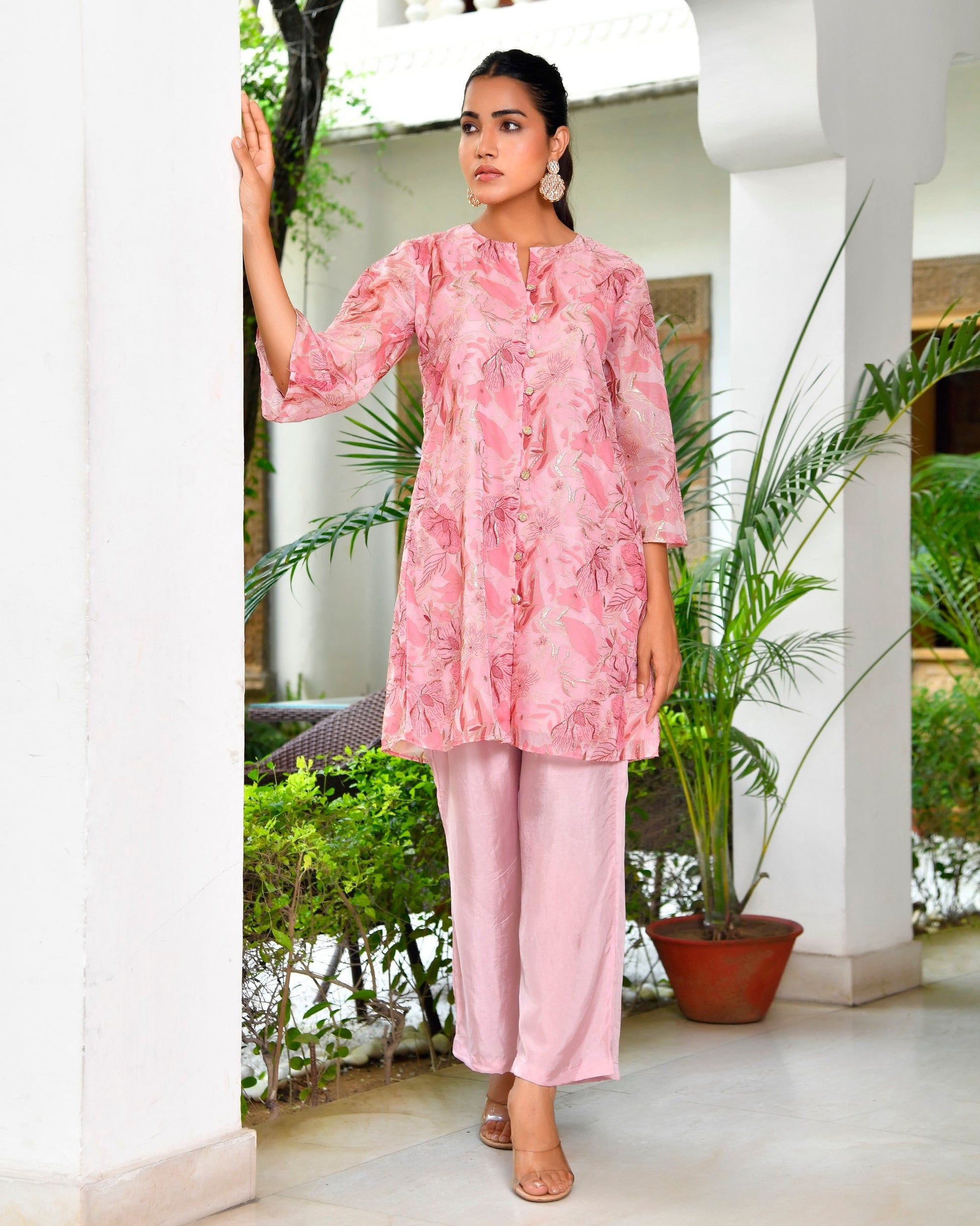 Women Digital Printed cord set with solid pants