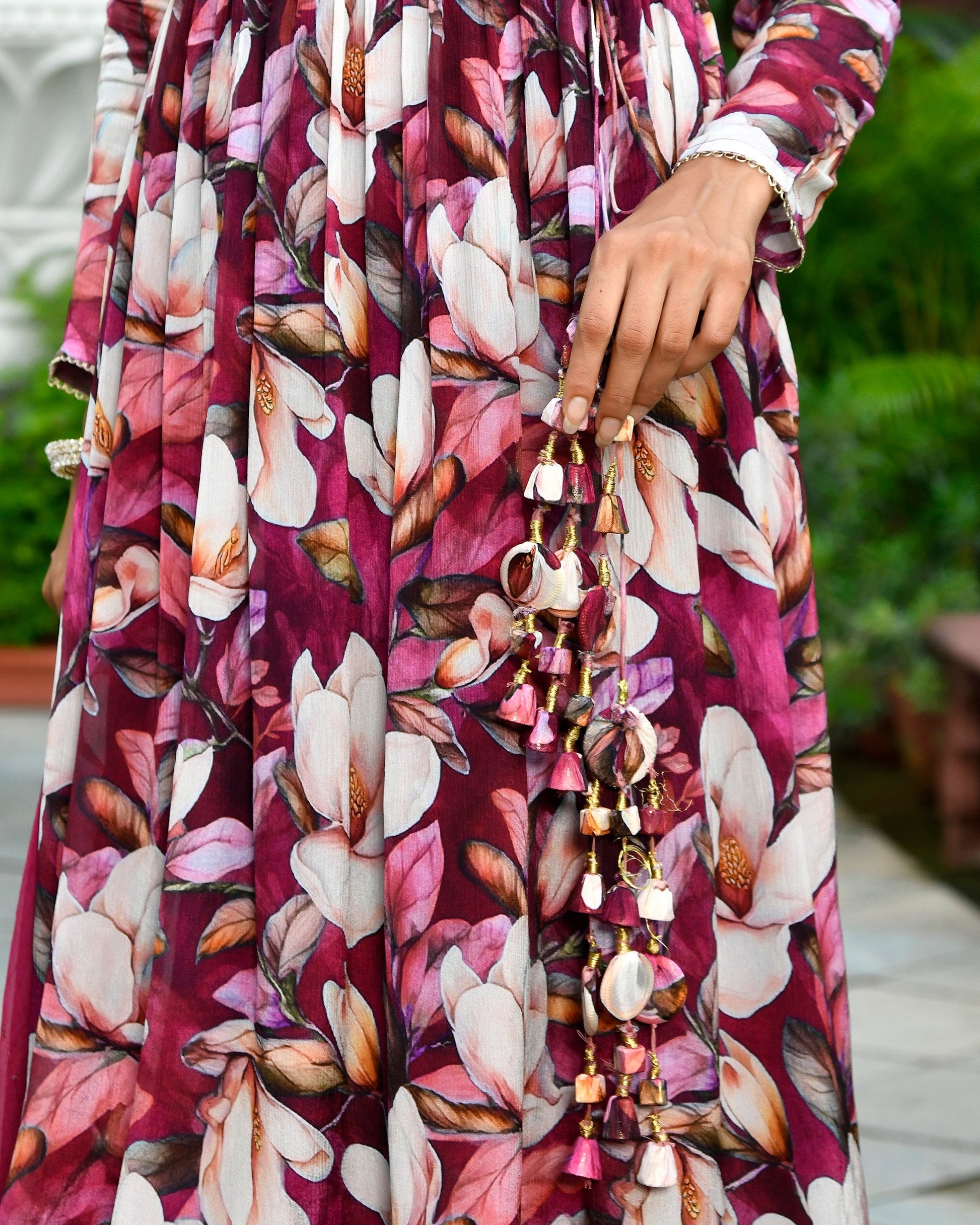 Women chinon emboidered angrakha anarkali set with solid pant & solid embroidered dupatta