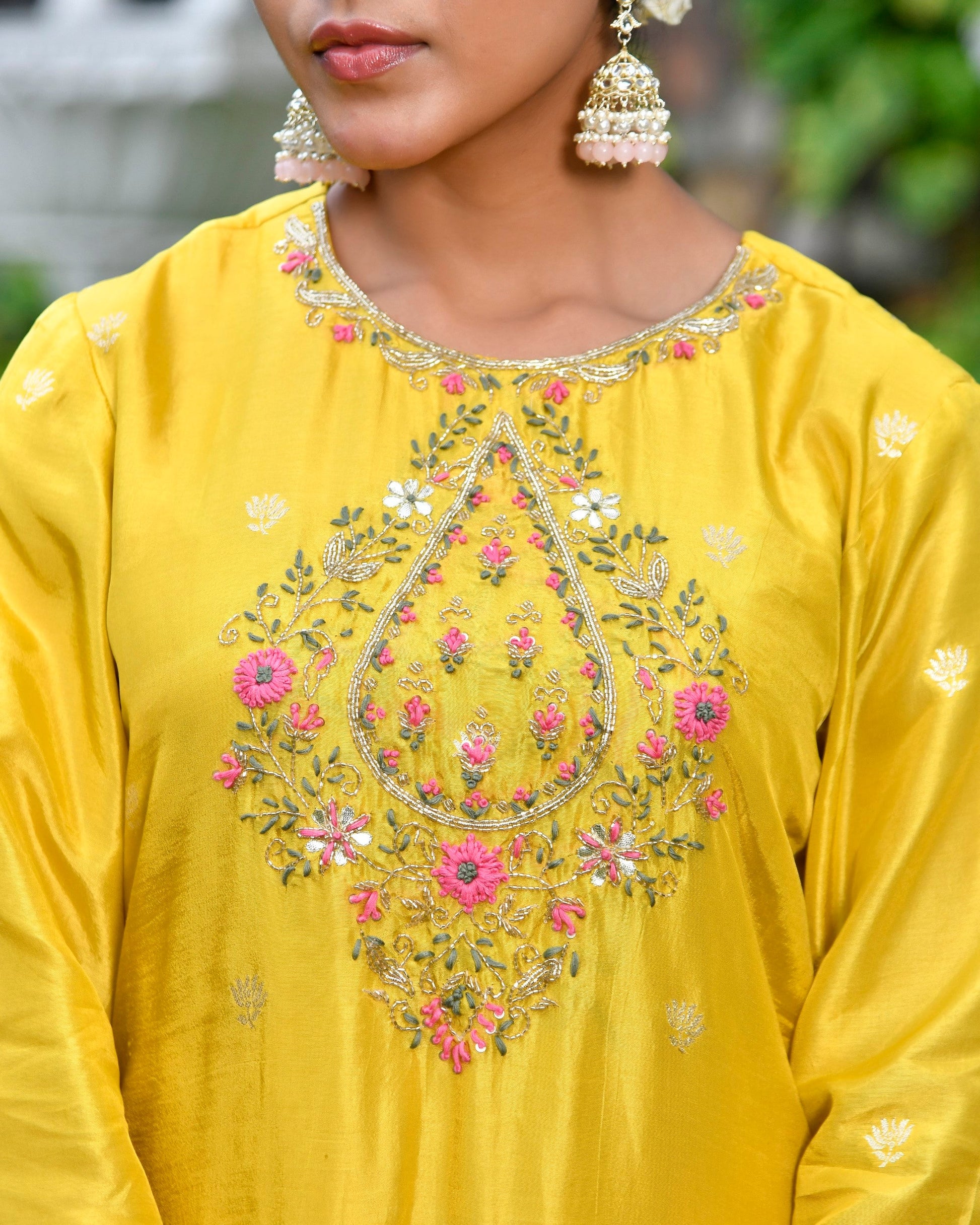 Women silk emboidered solid sharara set & digital printed dupatta