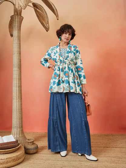 Cloudy Petals Jacket Peplum Kurti