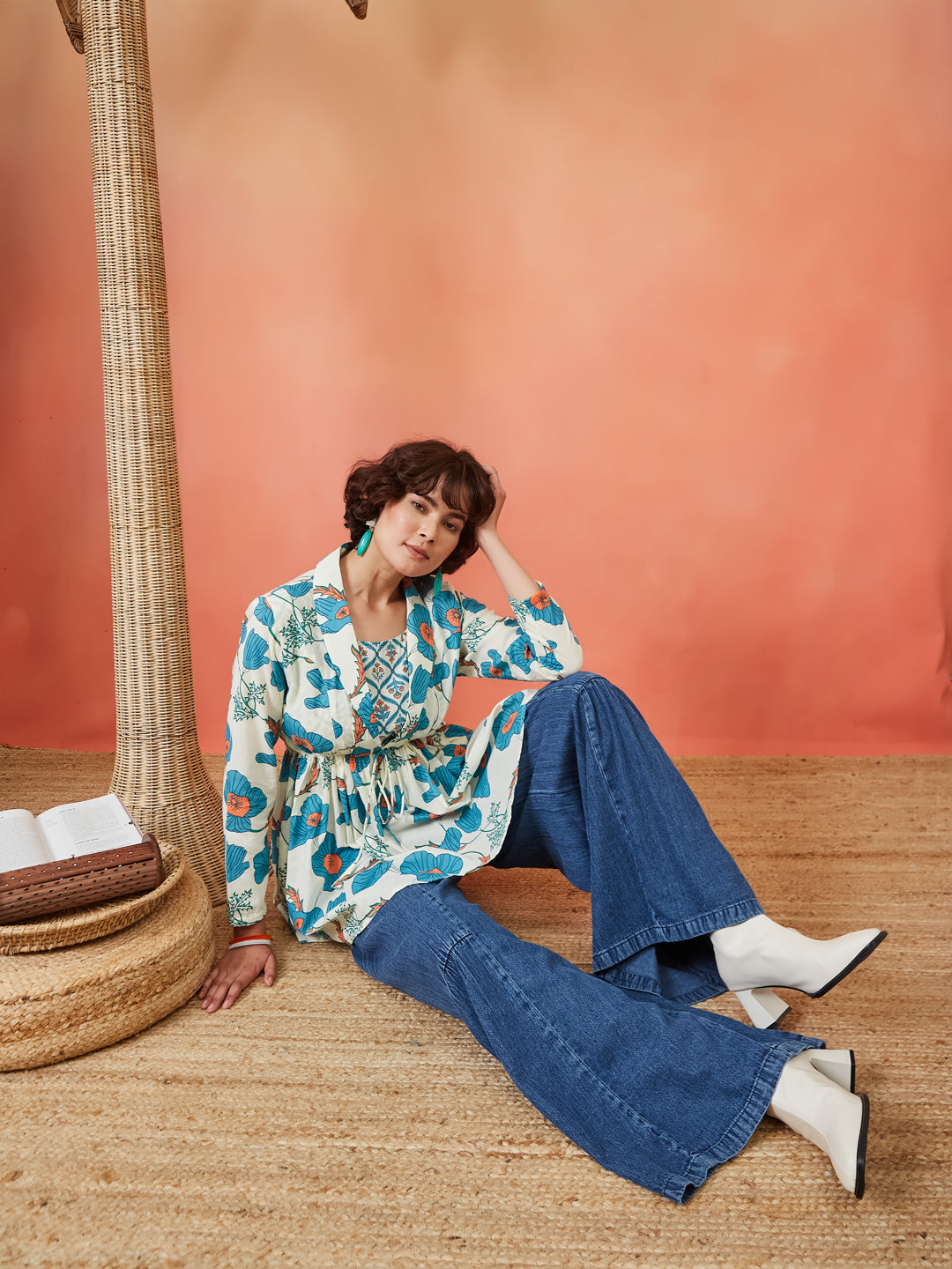 Cloudy Petals Jacket Peplum Kurti