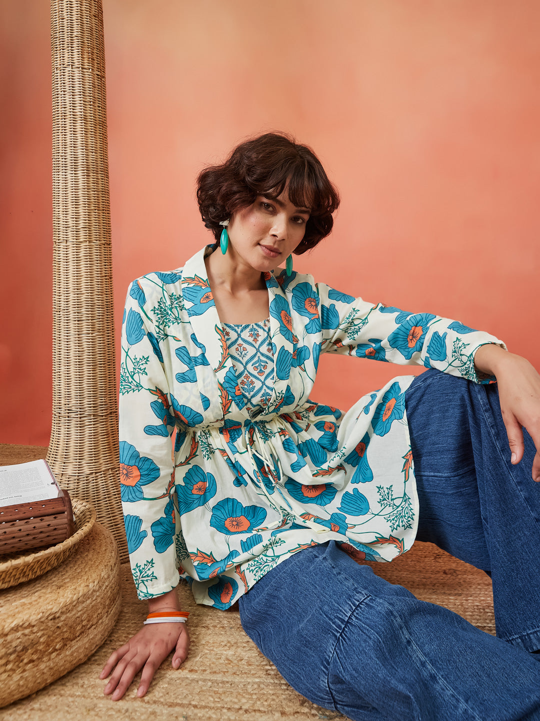 Cloudy Petals Jacket Peplum Kurti