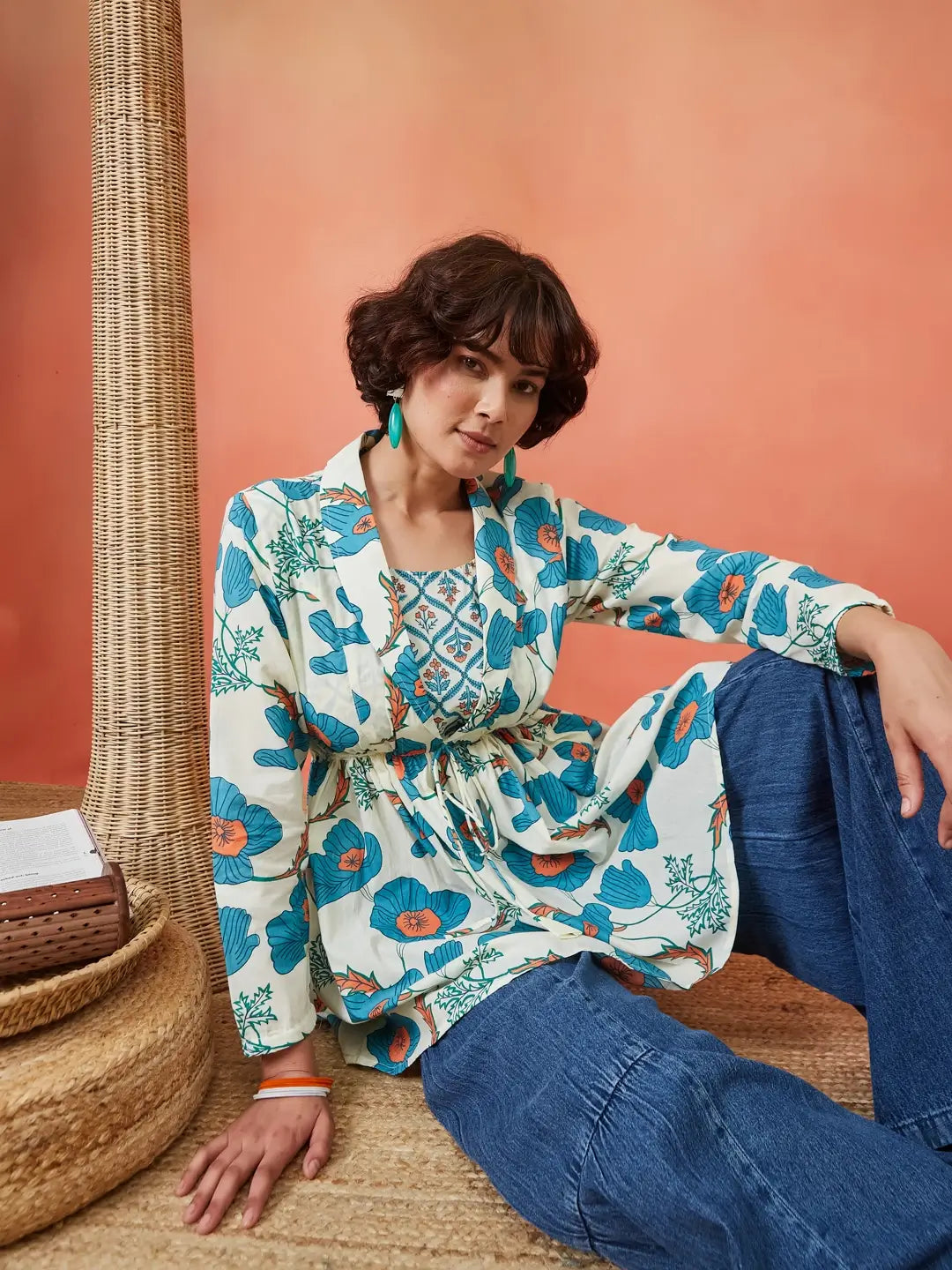 Cloudy Petals Jacket Peplum Kurti