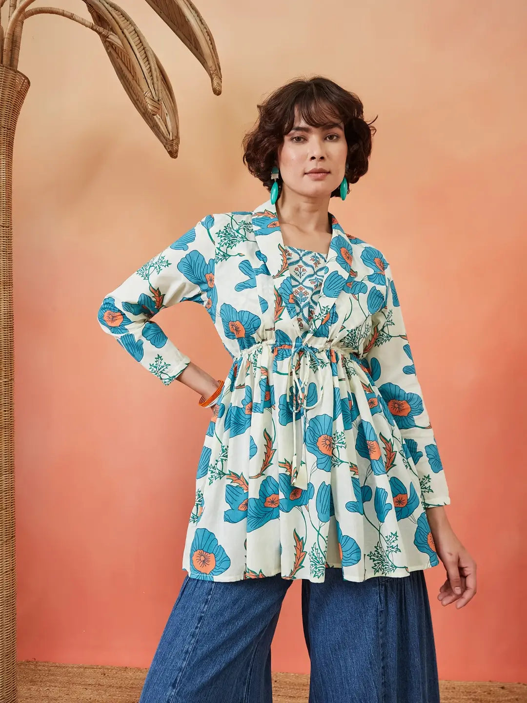 Cloudy Petals Jacket Peplum Kurti