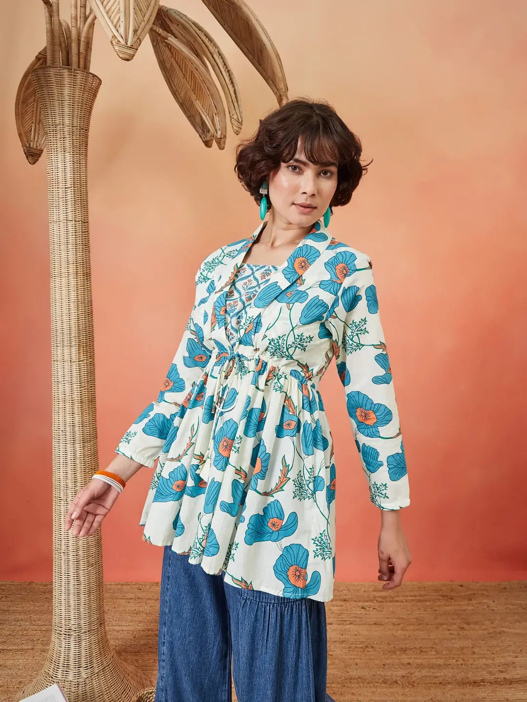 Cloudy Petals Jacket Peplum Kurti