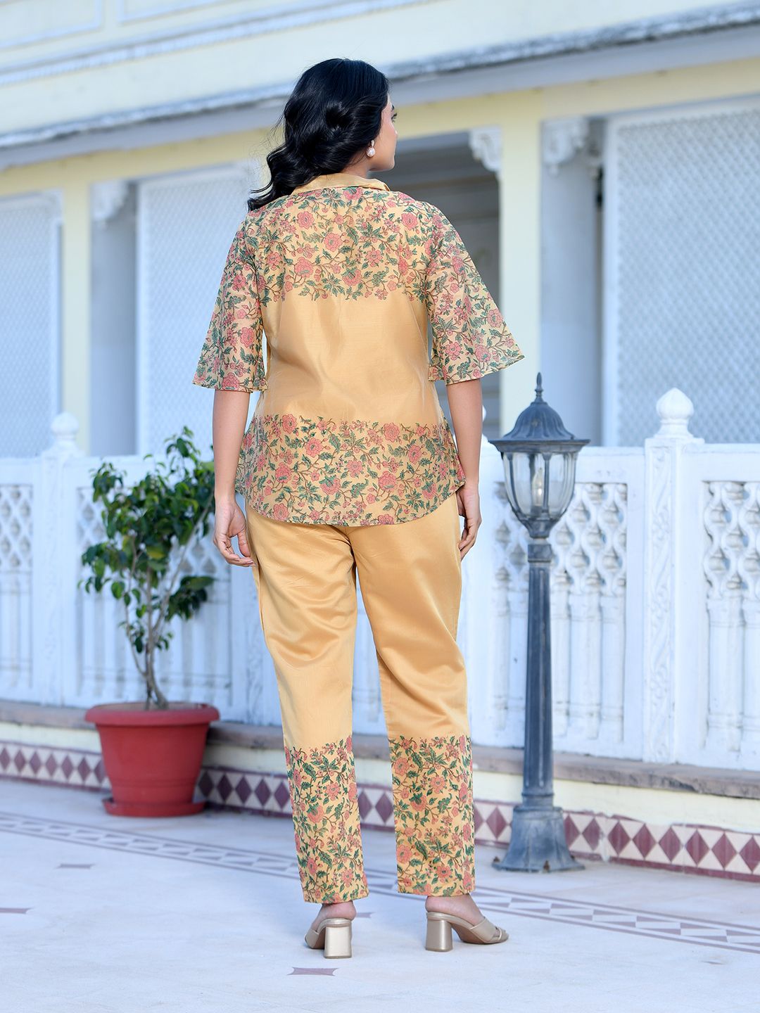 Women Cream Henna  Linen Digital Printed Co-ord Set