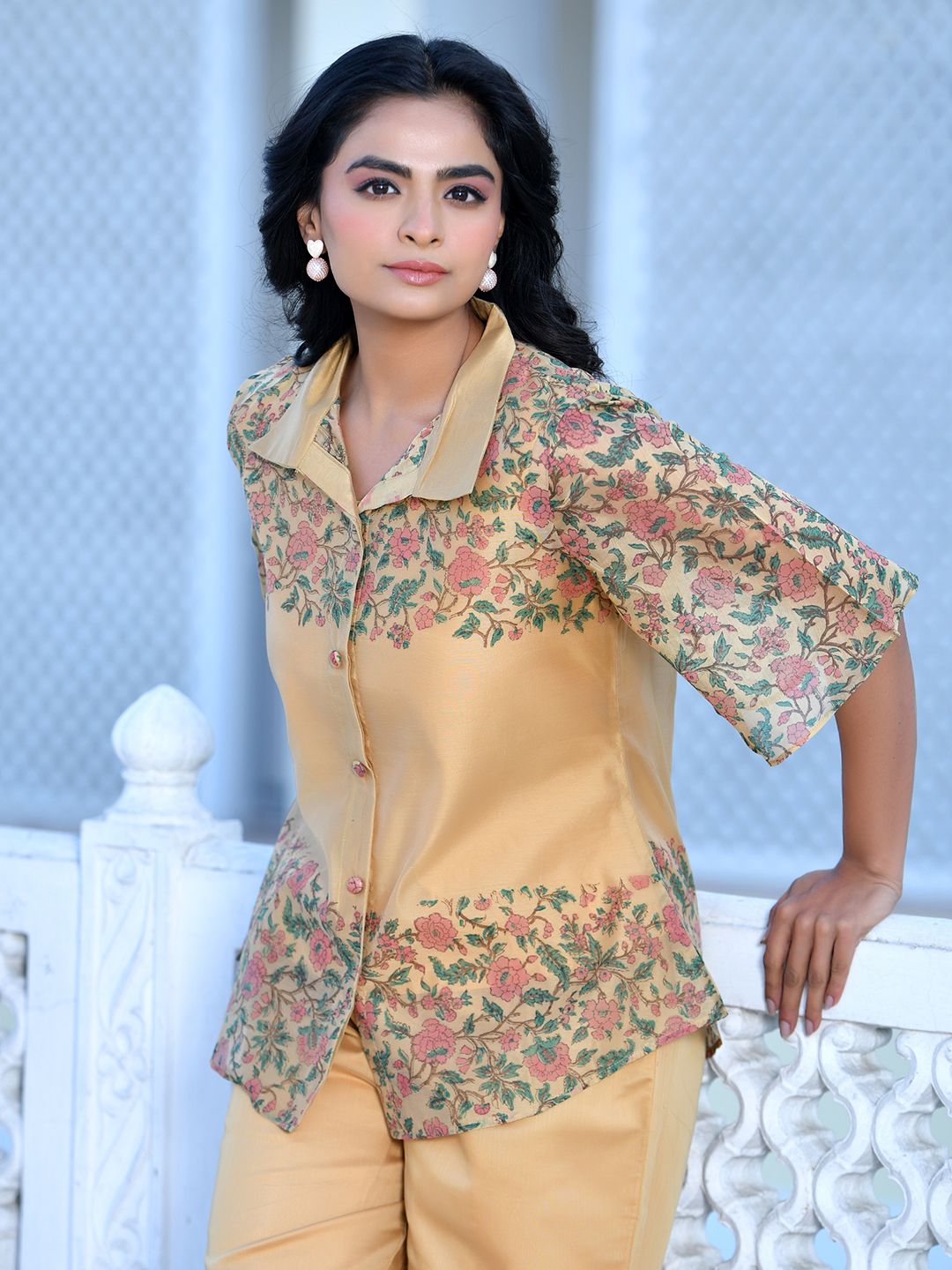Women Cream Henna  Linen Digital Printed Co-ord Set