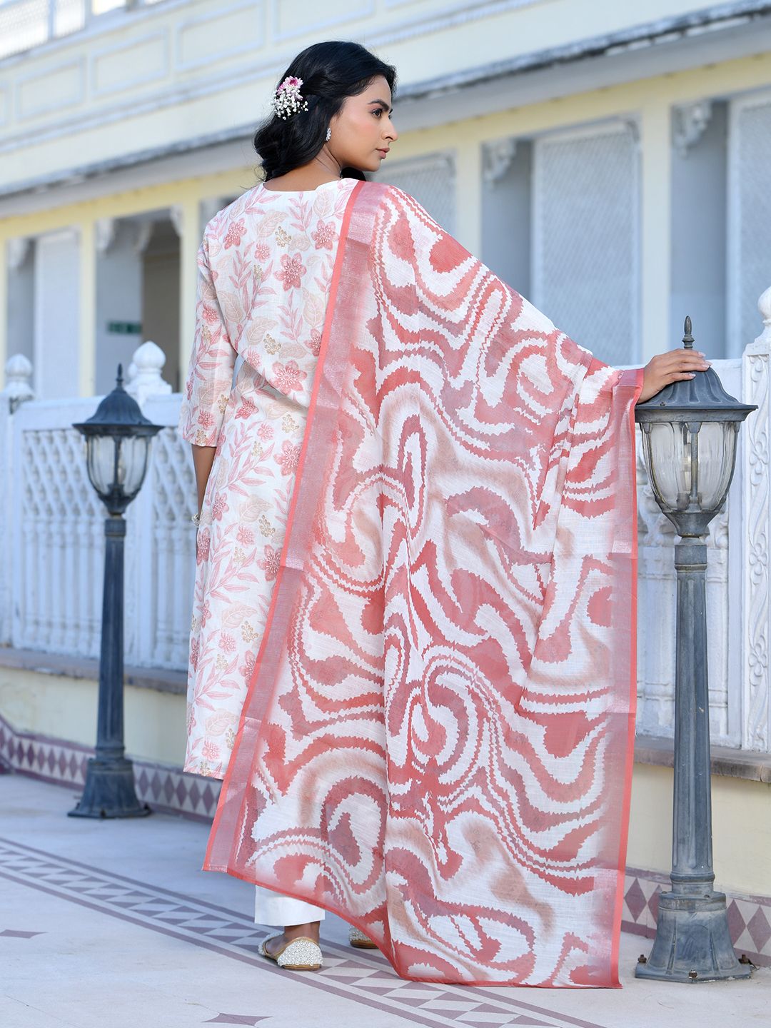 Women Cream Linen Digital Printed Suit Set