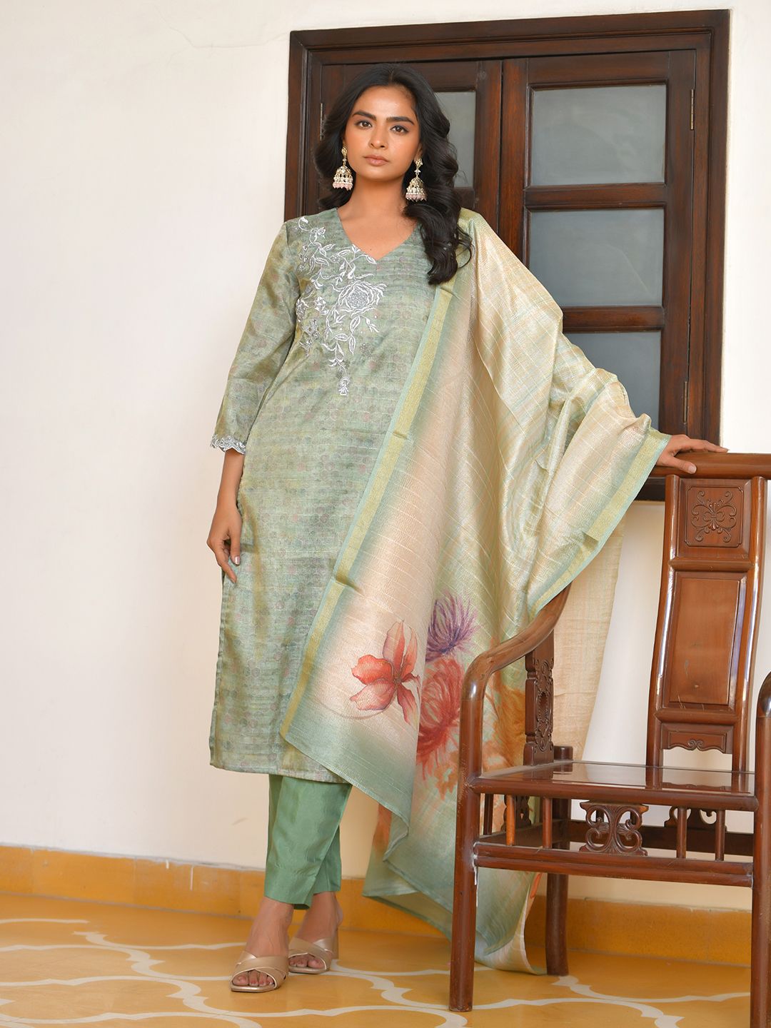 Women Tissue Shimmer Digital Printed Suit Set