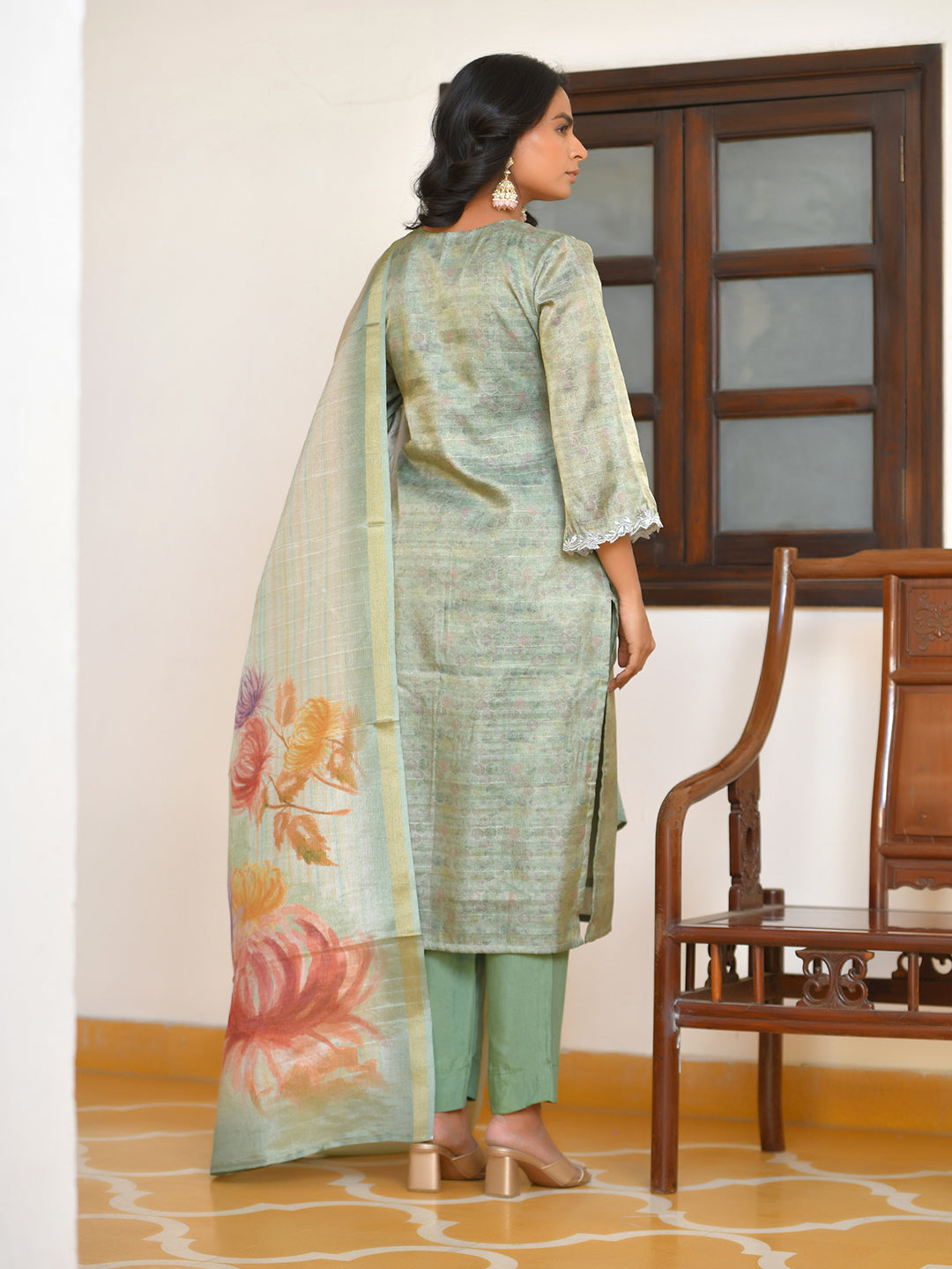 Women Tissue Shimmer Digital Printed Suit Set