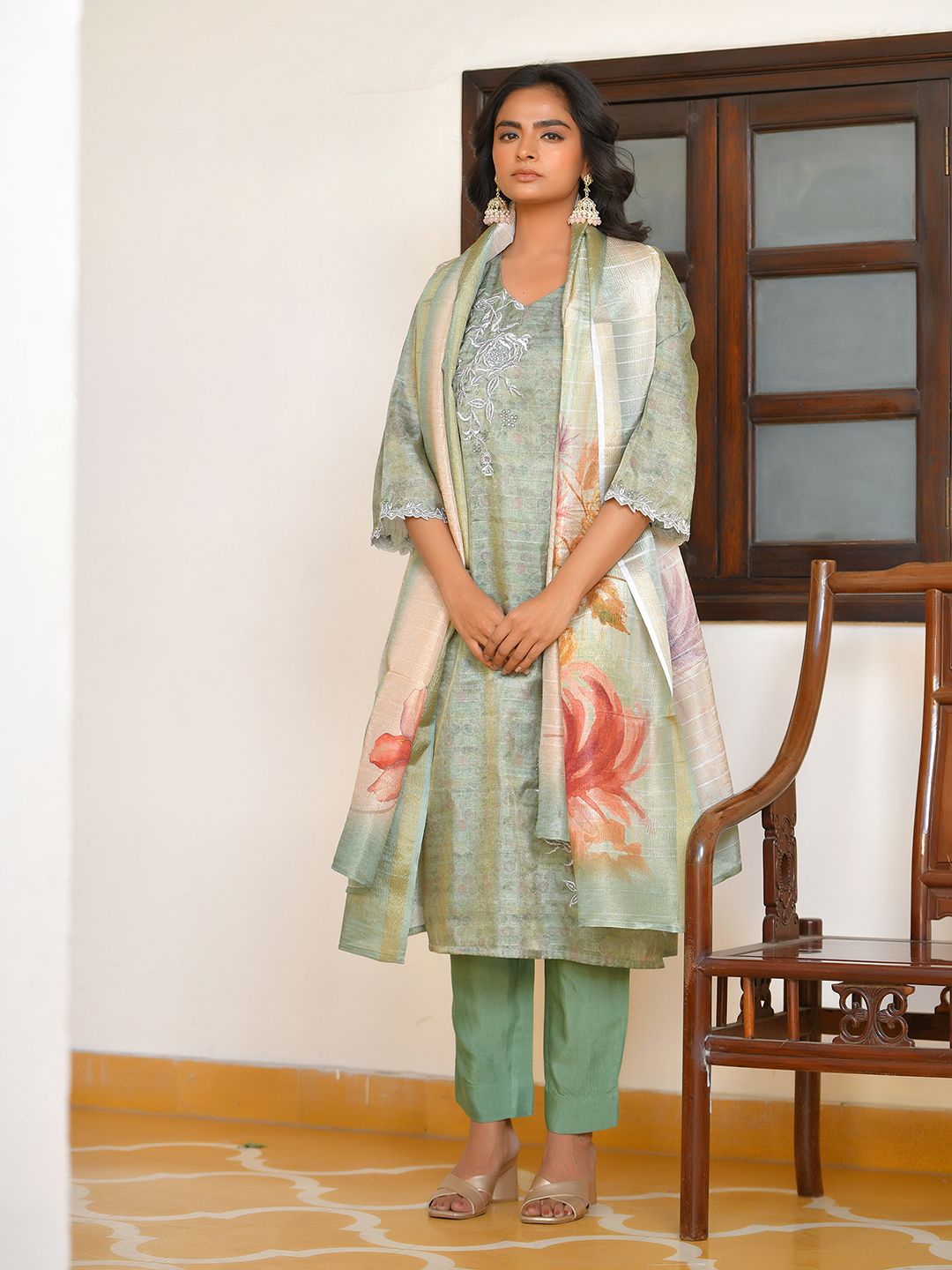 Women Tissue Shimmer Digital Printed Suit Set