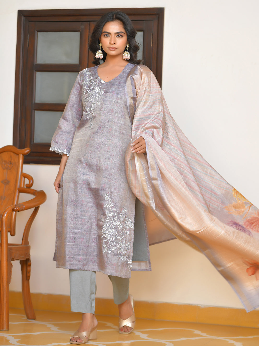 Women Tissue Shimmer Digital Printed Suit Set