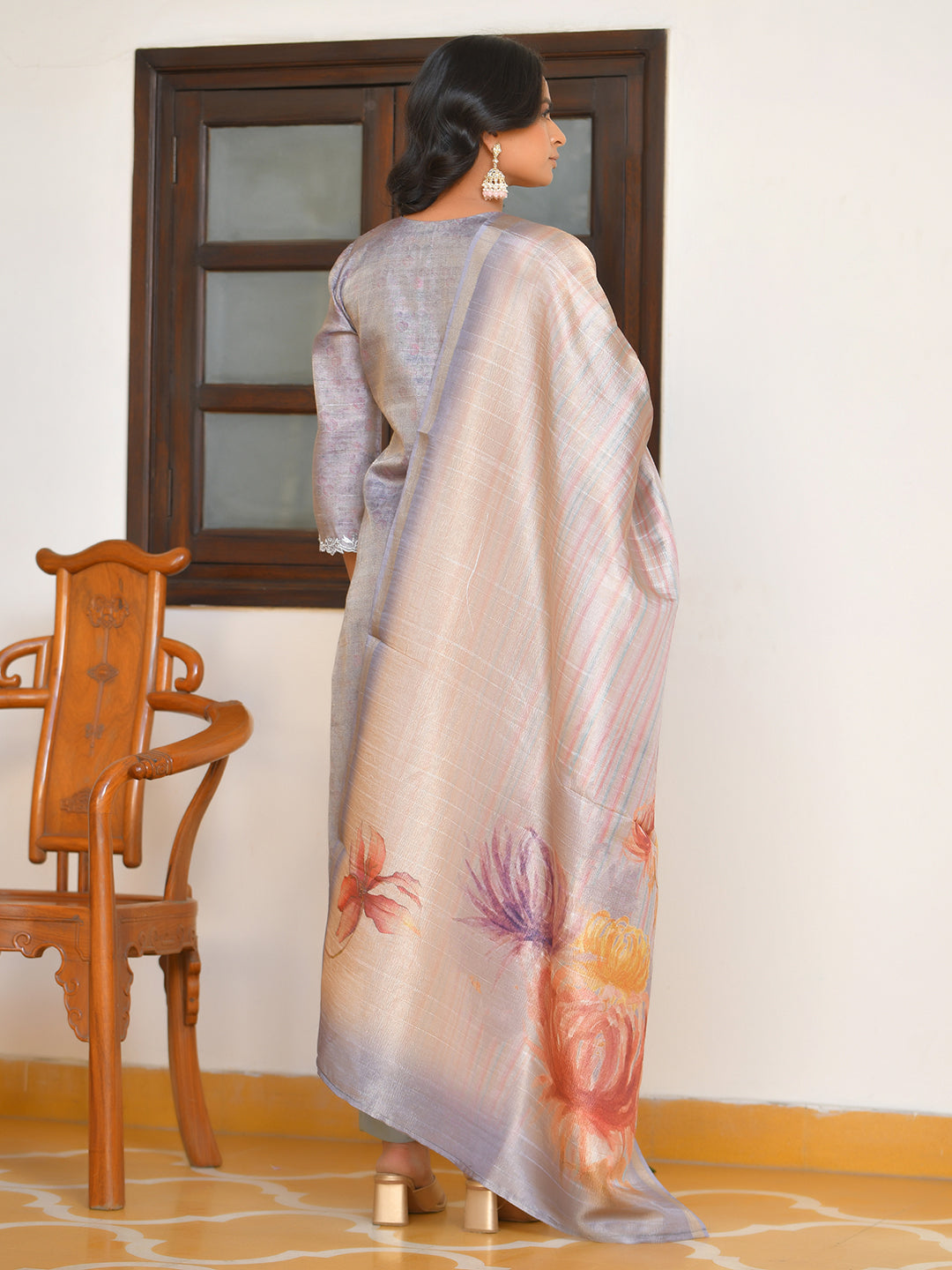 Women Tissue Shimmer Digital Printed Suit Set