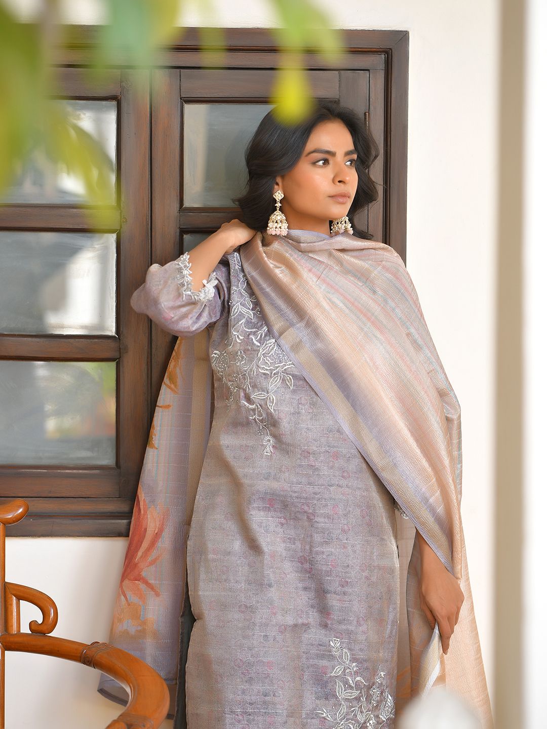 Women Tissue Shimmer Digital Printed Suit Set