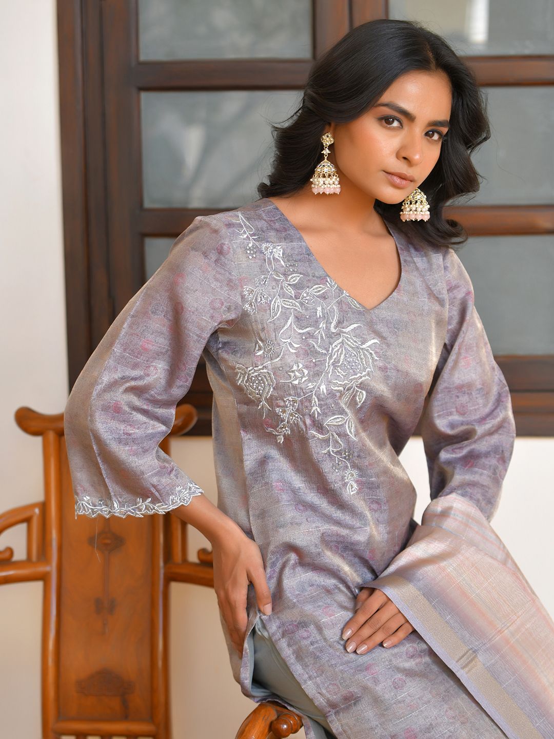 Women Tissue Shimmer Digital Printed Suit Set