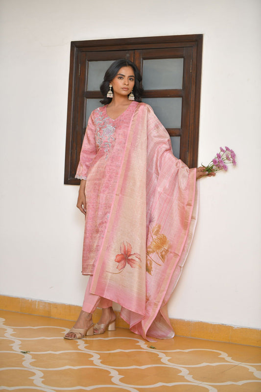 Women Tissue Shimmer Digital Printed Suit Set