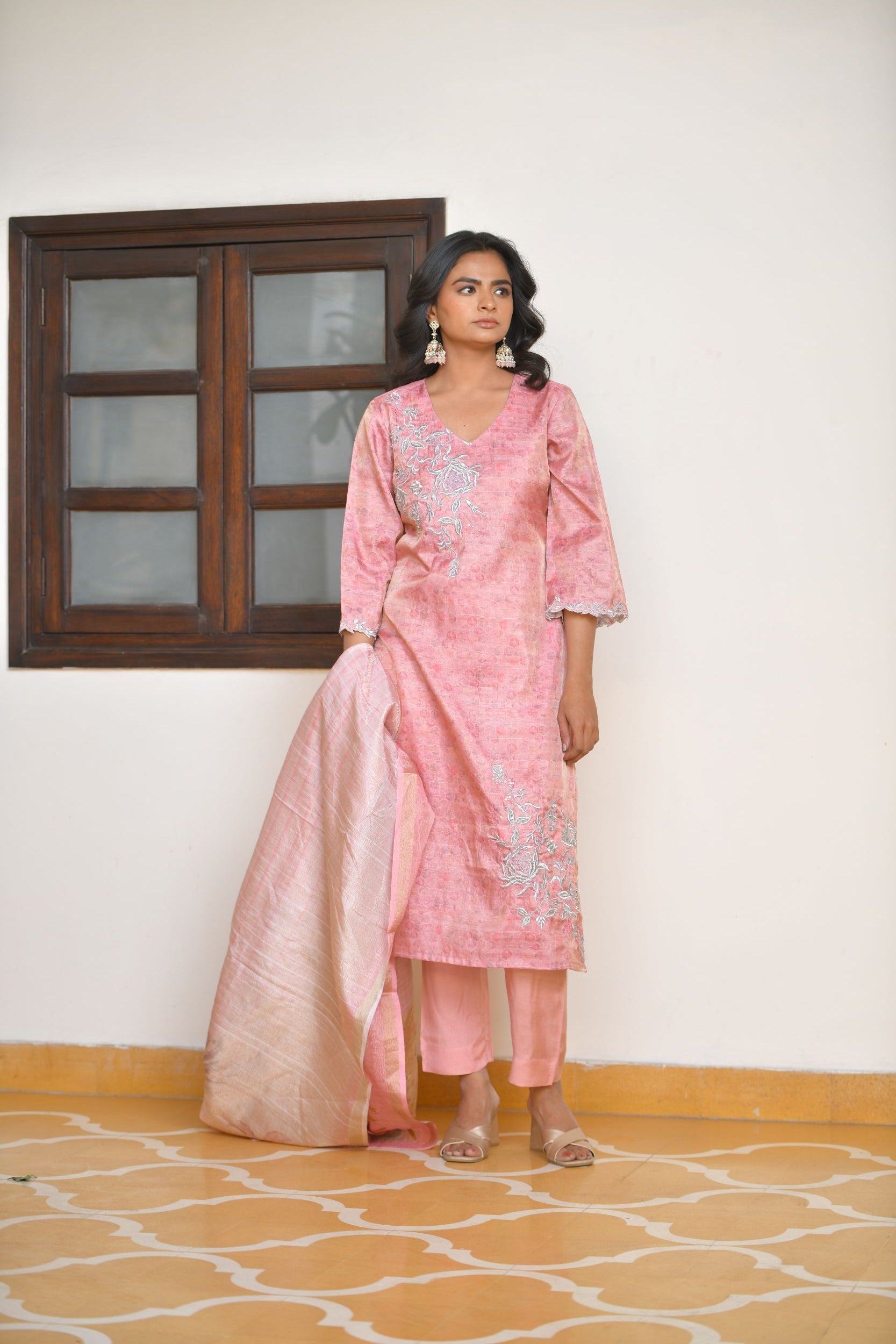 Women Tissue Shimmer Digital Printed Suit Set