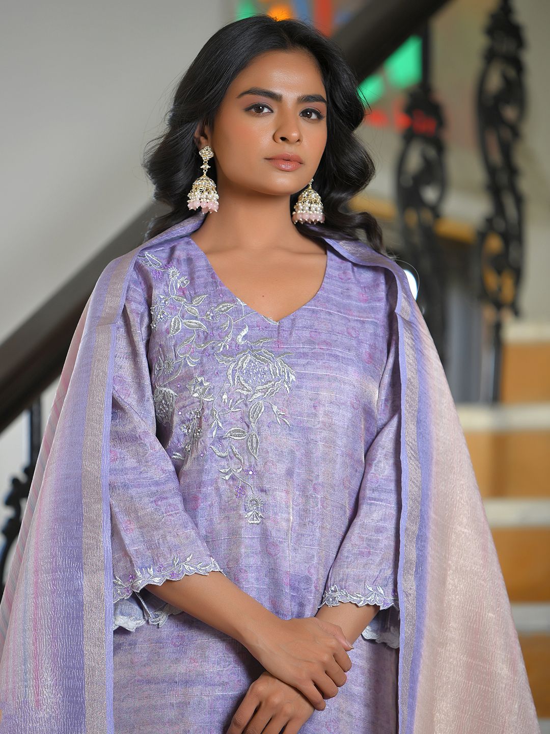 Women Tissue Shimmer Digital Printed Suit Set