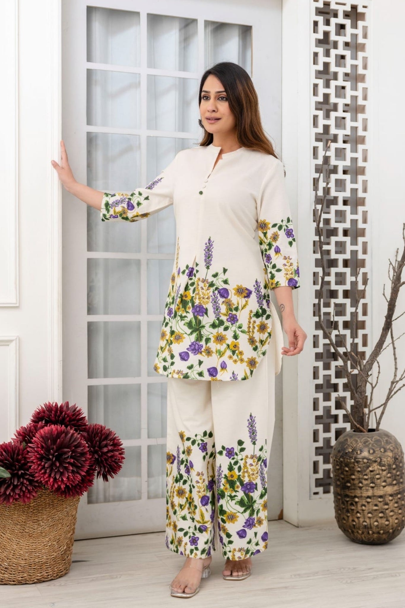 Basant Bliss Coord Set - Lavender and Yellow