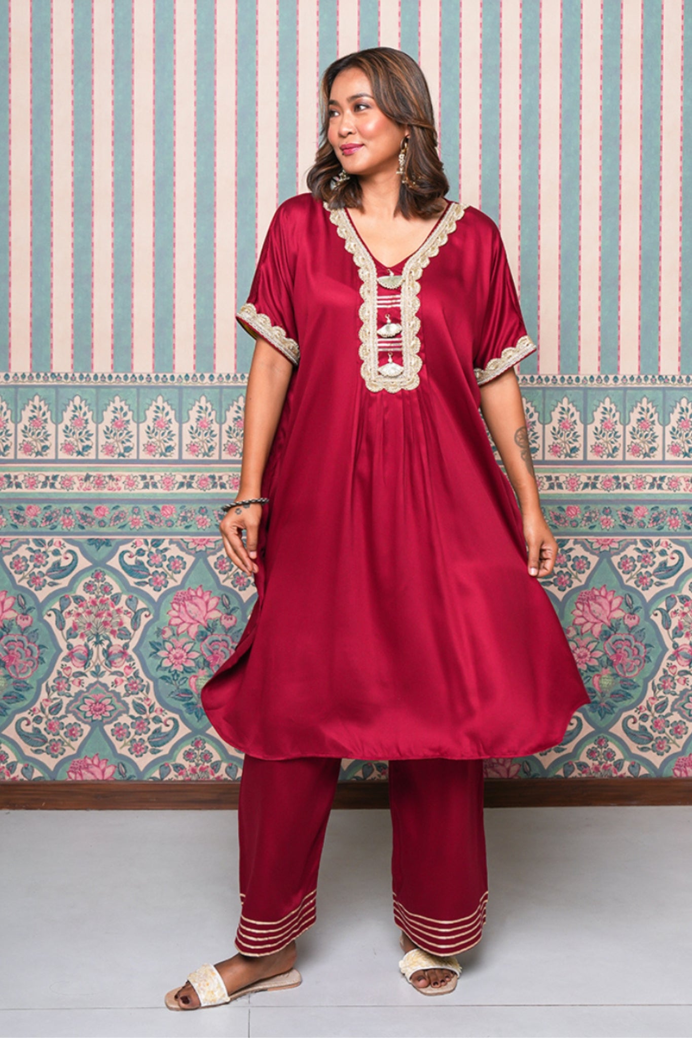 Bijli Boho Coord Set - Maroon