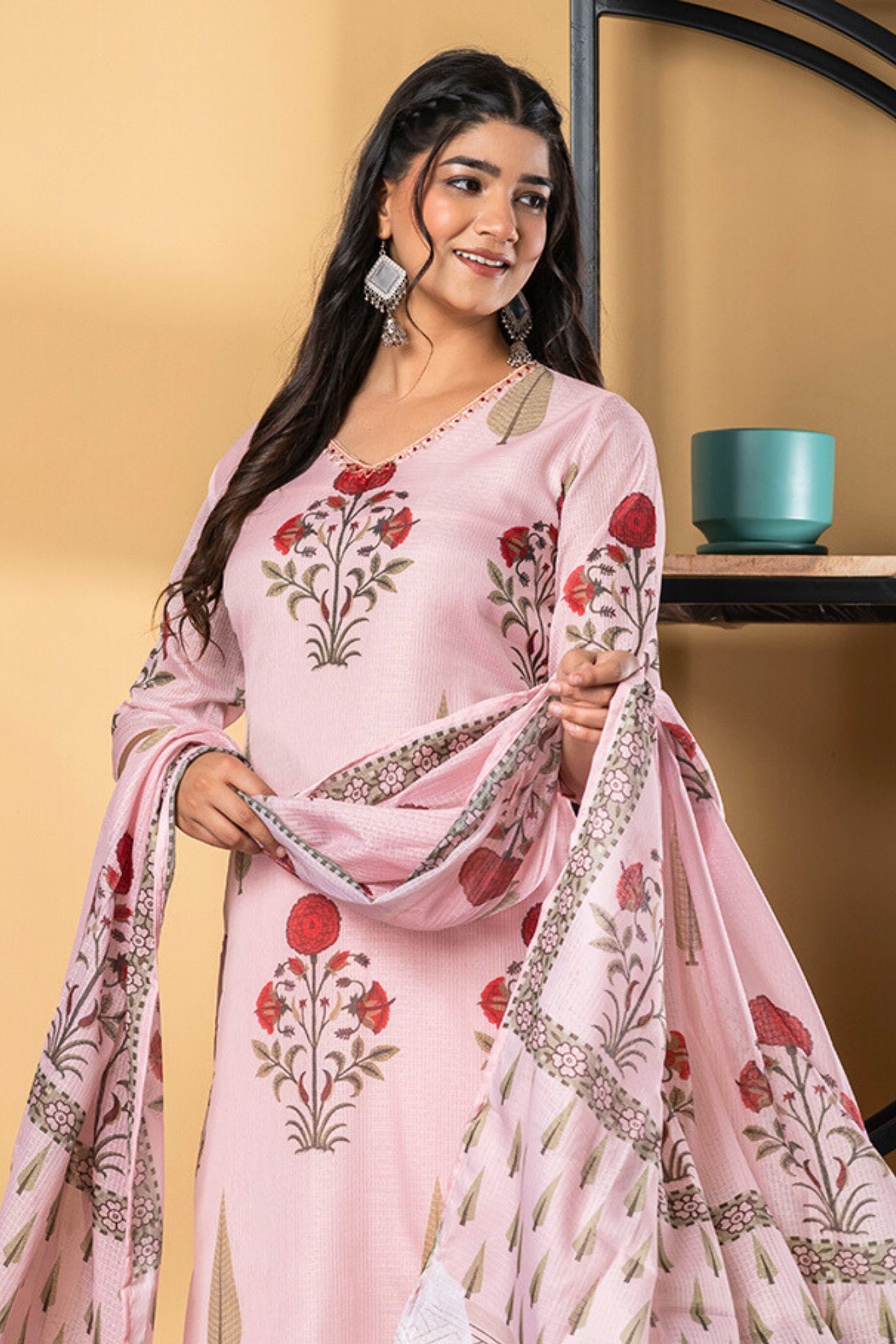 Poppy Whispers Kurta Set With Dupatta - Pink