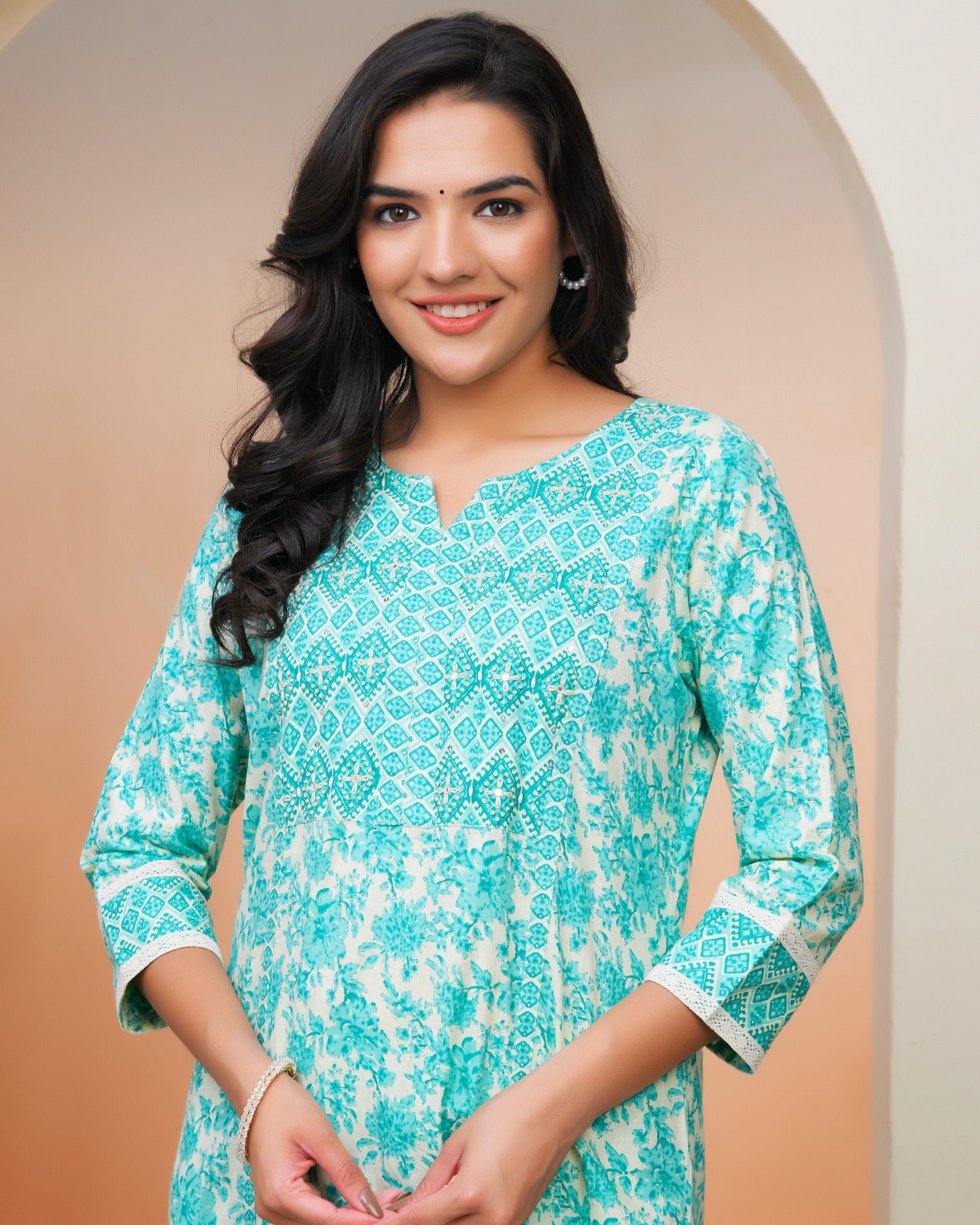 Women Aqua marine Cotton kurta with cotton pant & dupatta