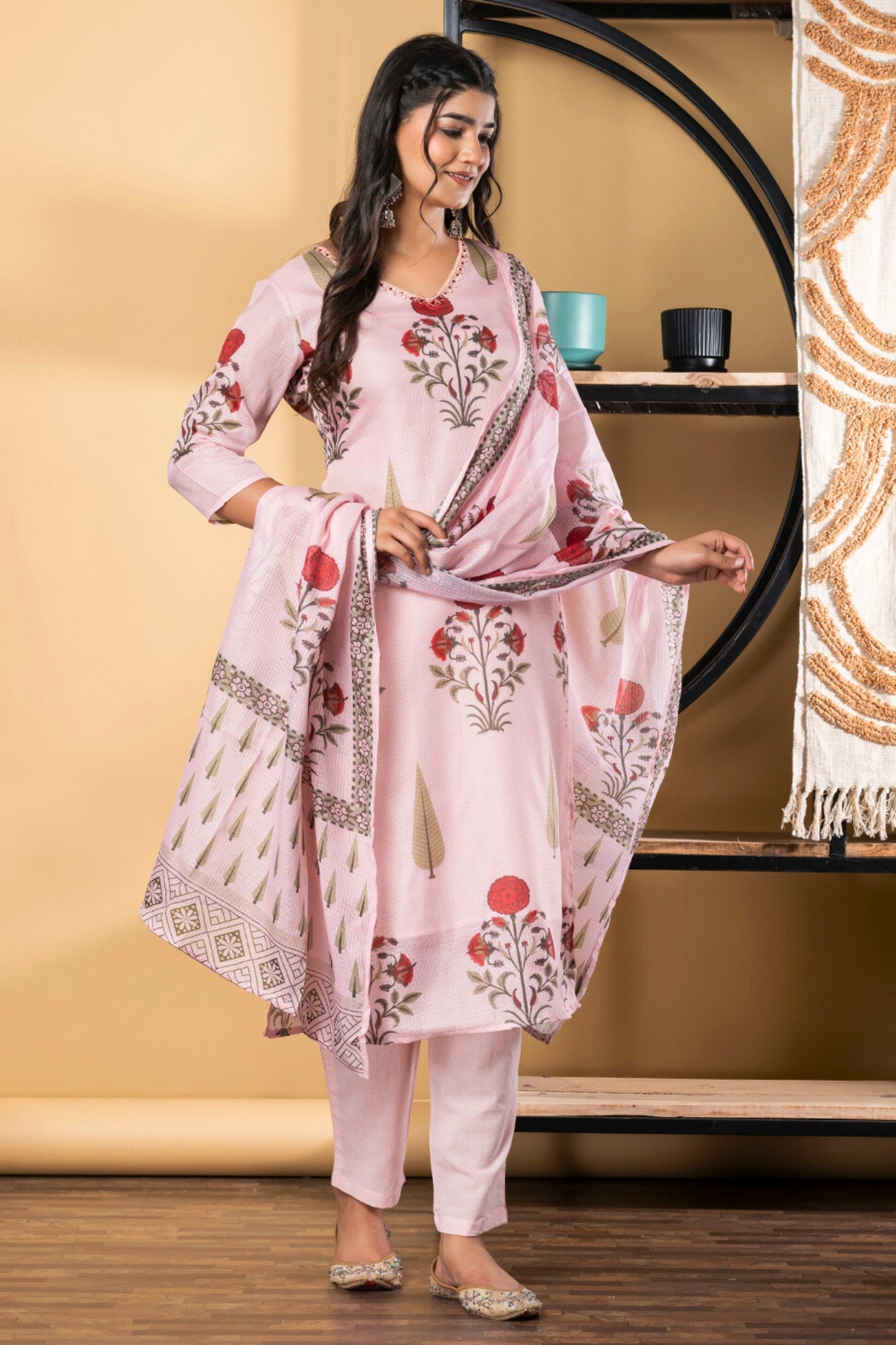 Poppy Whispers Kurta Set With Dupatta - Pink