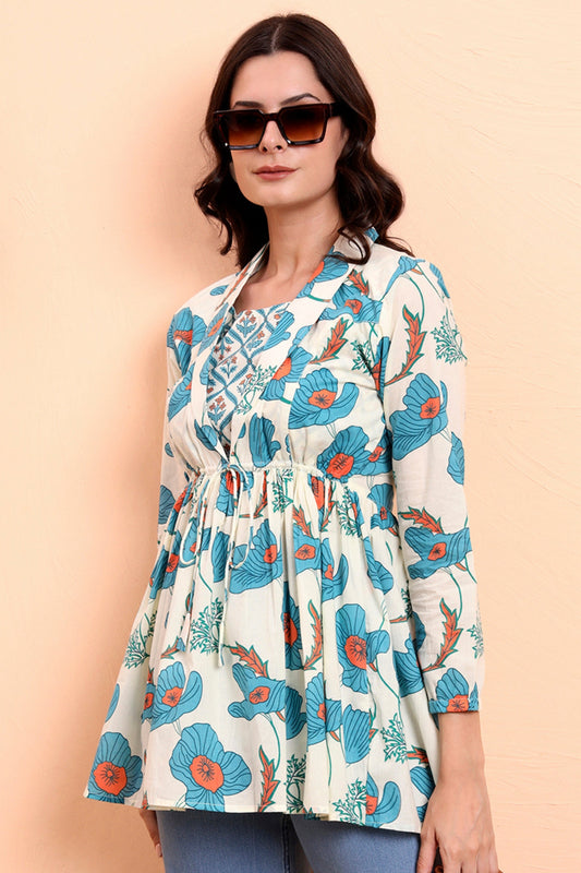 Cloudy Petals Jacket Peplum Kurti