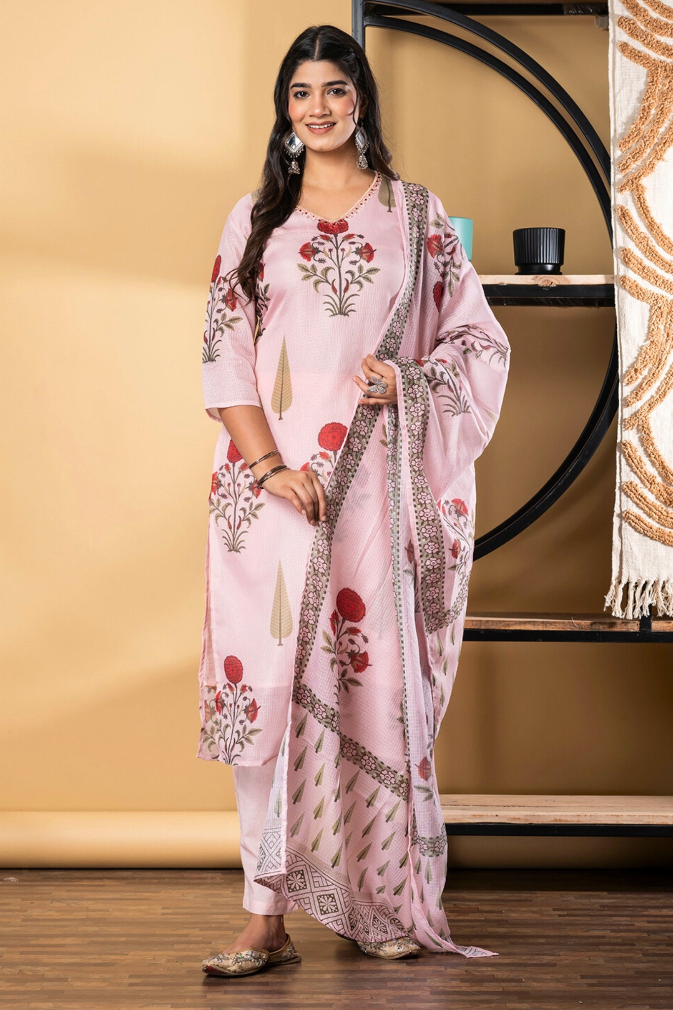 Poppy Whispers Kurta Set With Dupatta - Pink