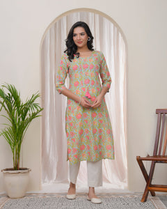 Women Multi Cotton printed Straight Kurti