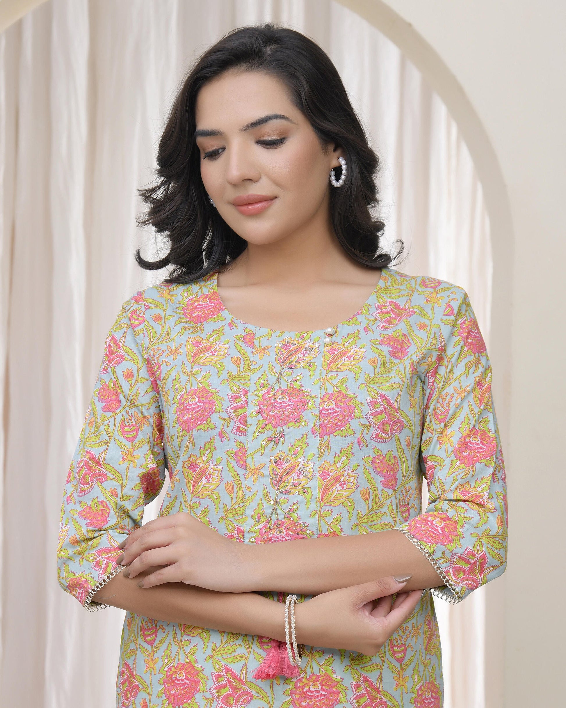 Women Multi Cotton printed Straight Kurti