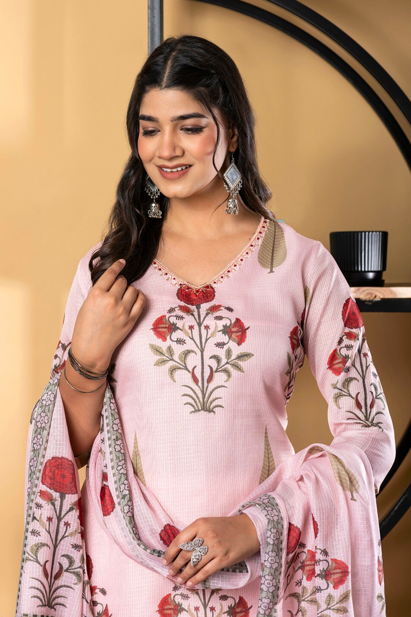 Poppy Whispers Kurta Set With Dupatta - Pink