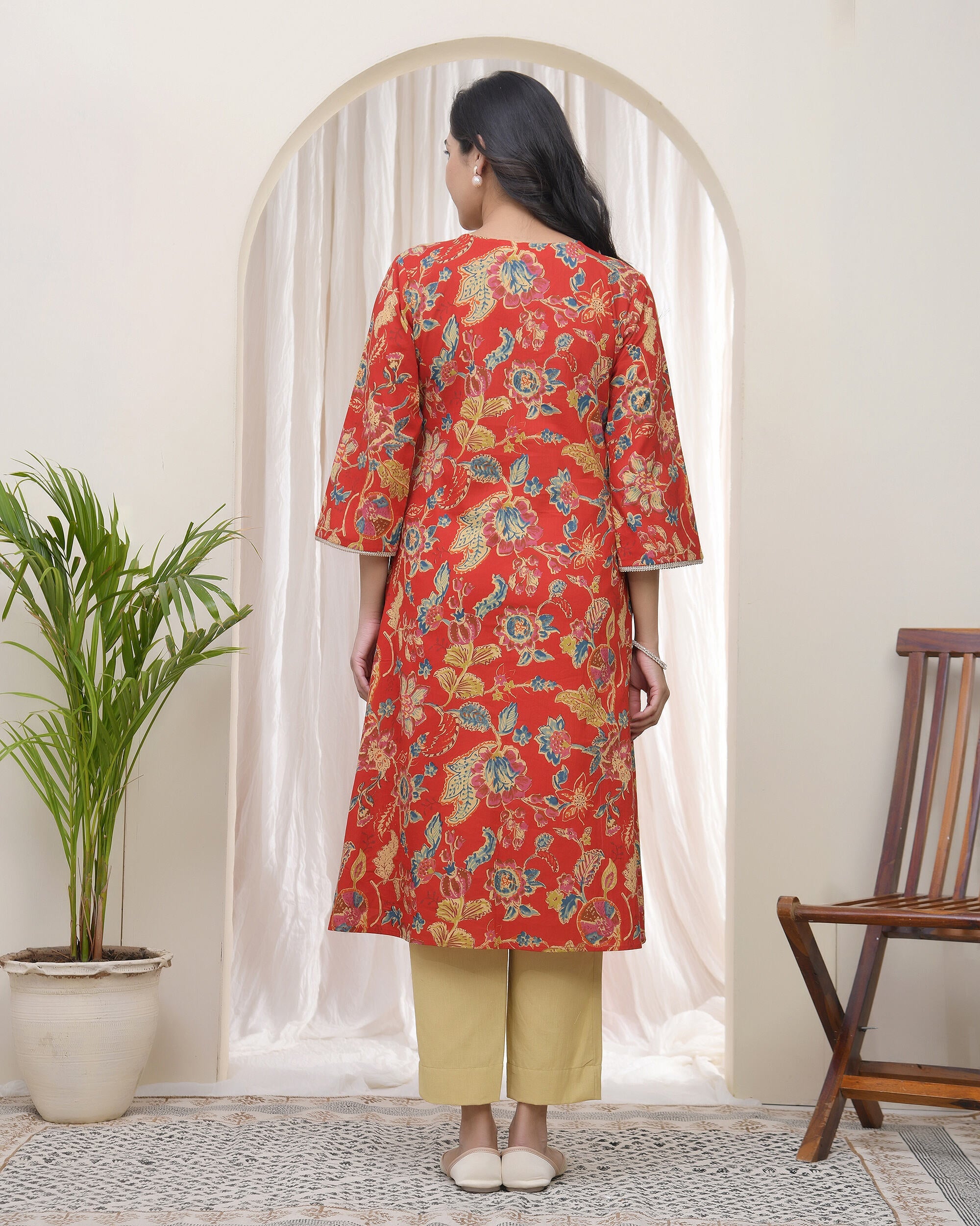 Women Red Cotton angrakha kurta