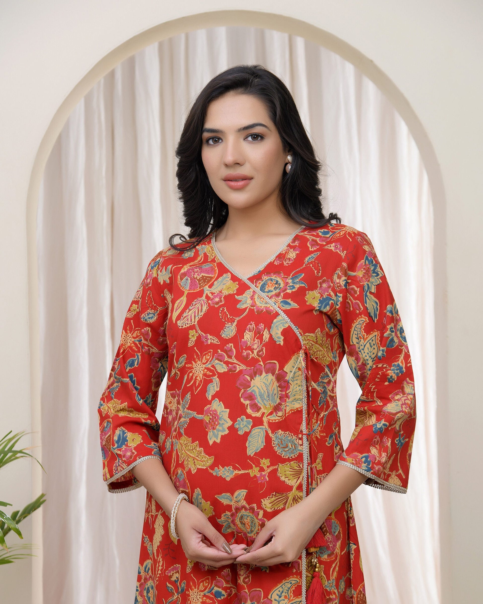 Women Red Cotton angrakha kurta